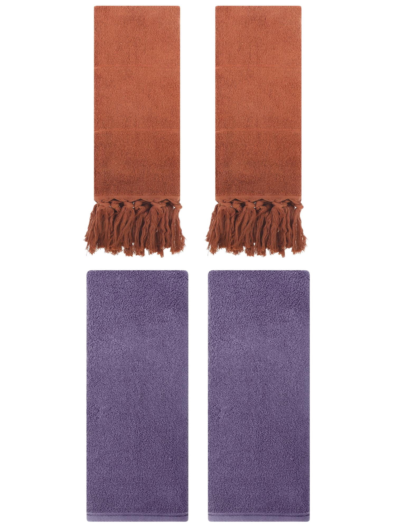 Unique Bargains 4 Pcs Solid Soft Hand Towels Brown/Dark Purple 14" x 30"/13" x 30"