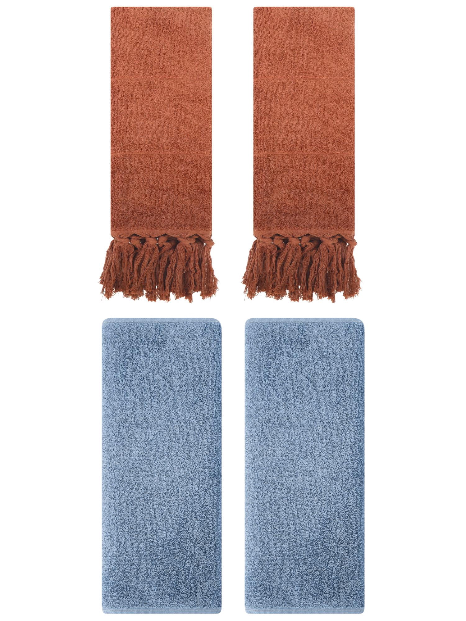 Unique Bargains 4 Pcs Solid Soft Hand Towels Brown/Light Steel Blue 14" x 30"/13" x 30"