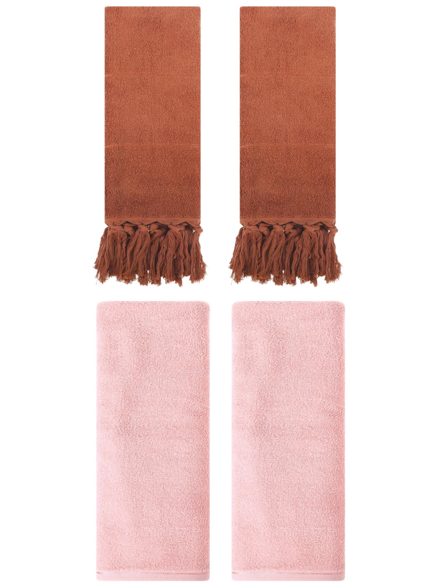 Unique Bargains 4 Pcs Solid Soft Hand Towels Brown/Pink 14" x 30"/13" x 30"