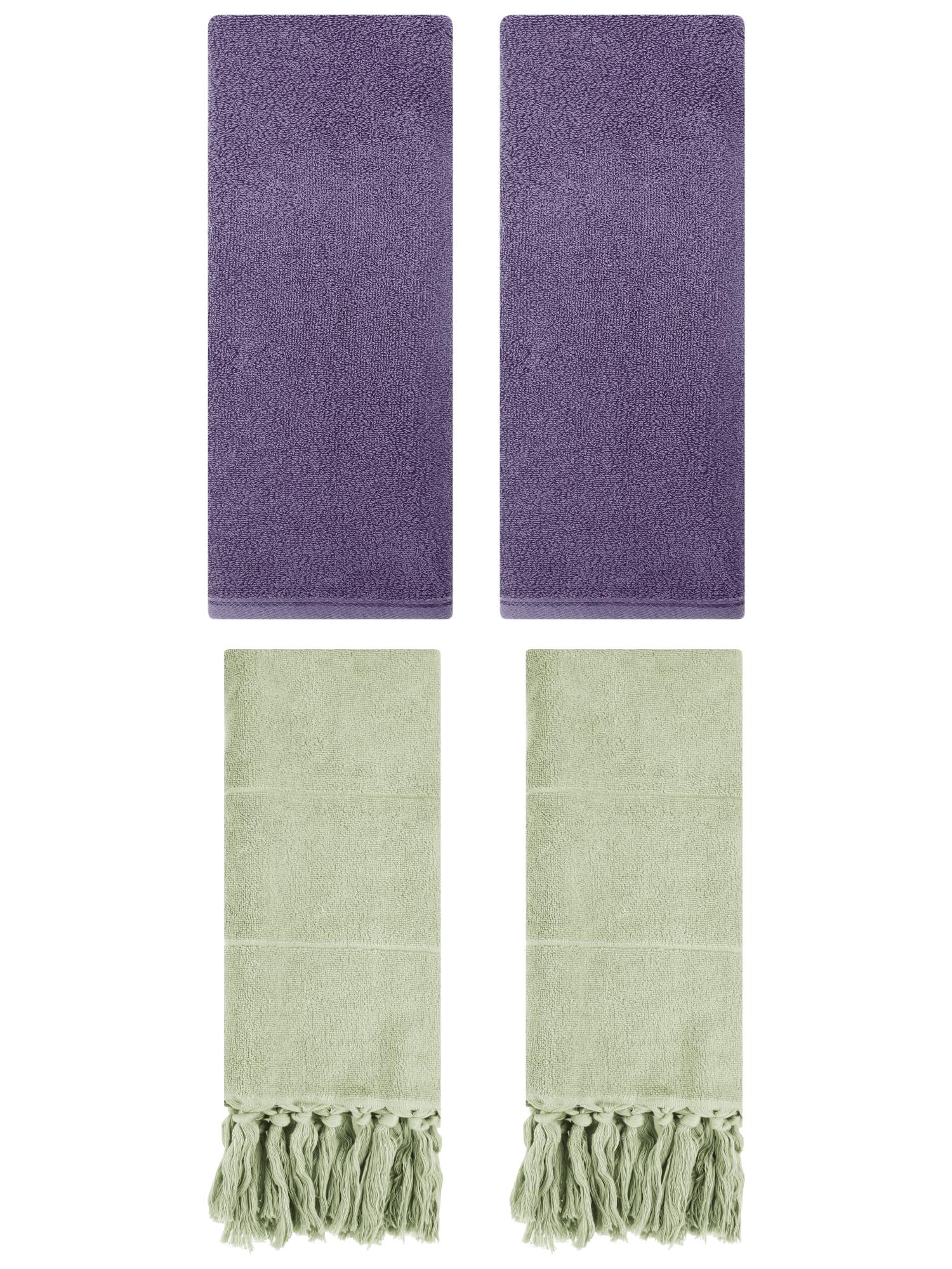 Unique Bargains 4 Pcs Solid Soft Hand Towels Green/Dark Purple 14" x 30"/13" x 30"