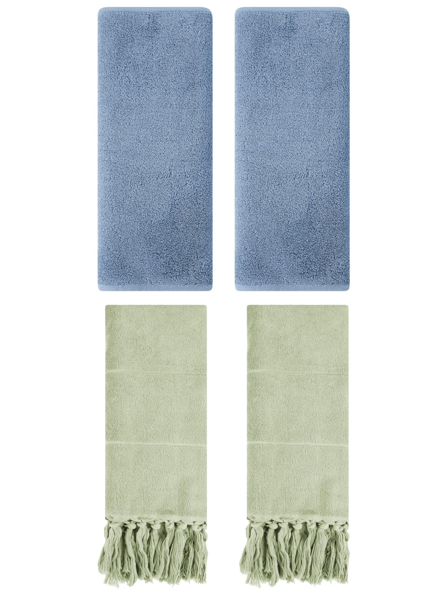 Unique Bargains 4 Pcs Solid Soft Hand Towels Green/Light Steel Blue 14" x 30"/13" x 30"