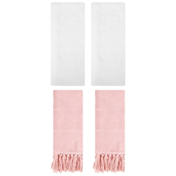 Unique Bargains 4 Pcs Solid Soft Hand Towels Pink/White 14" x 30"/13" x 30"