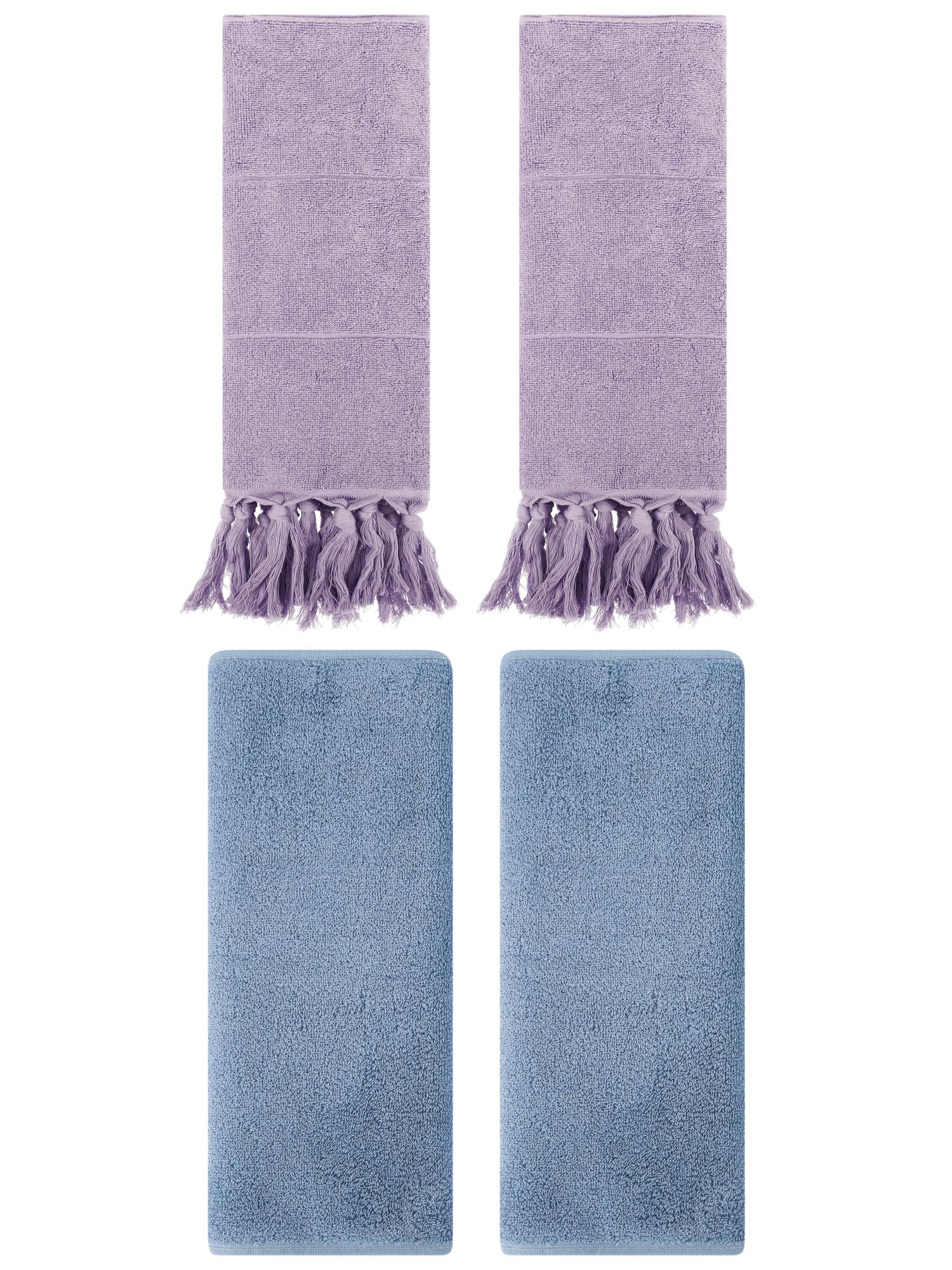 Unique Bargains 4 Pcs Solid Soft Hand Towels Purple/Light Steel Blue 14" x 30"/13" x 30"