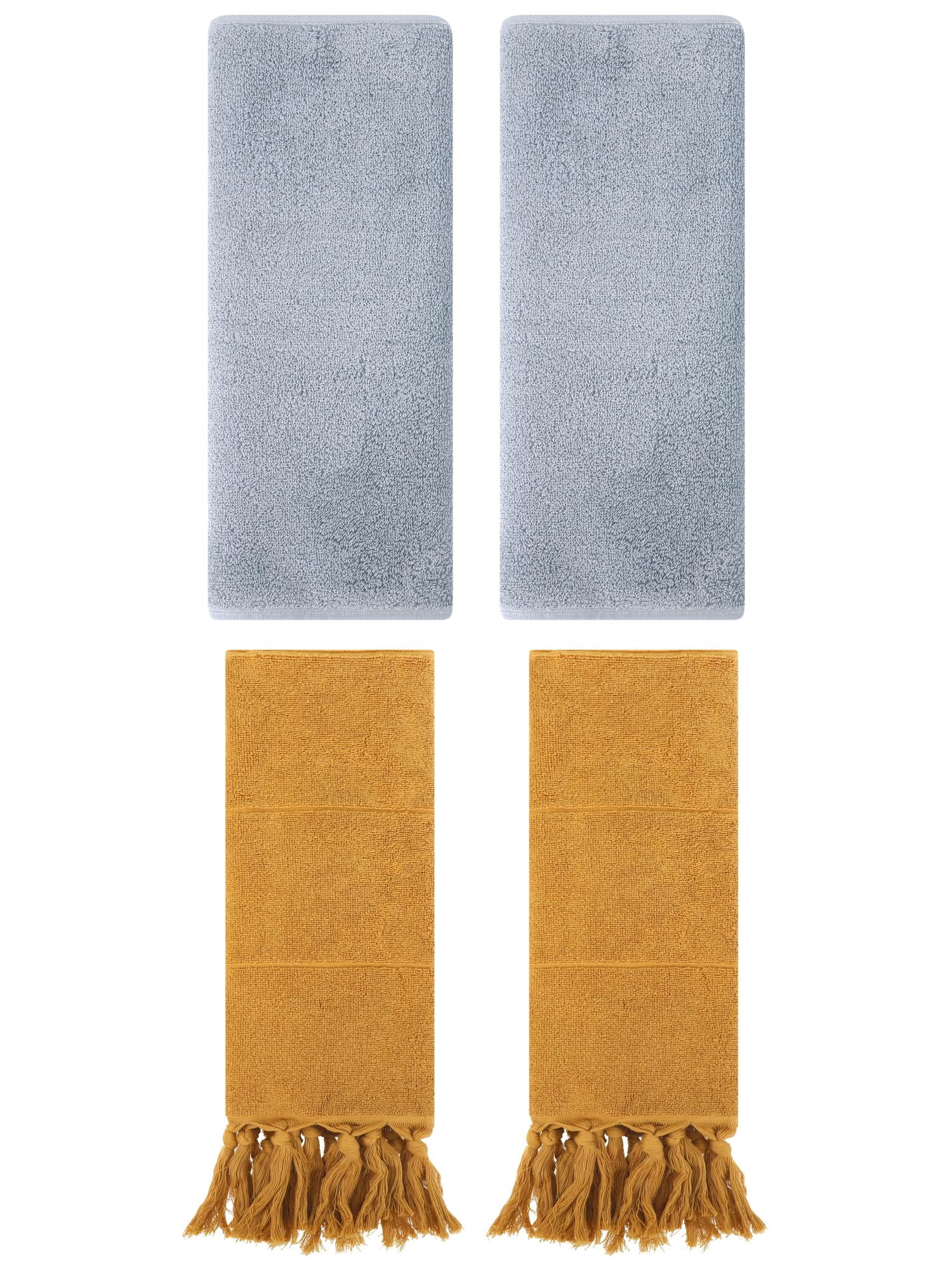 Unique Bargains 4 Pcs Solid Soft Hand Towels Yellow/Light Grey 14" x 30"/13" x 30"
