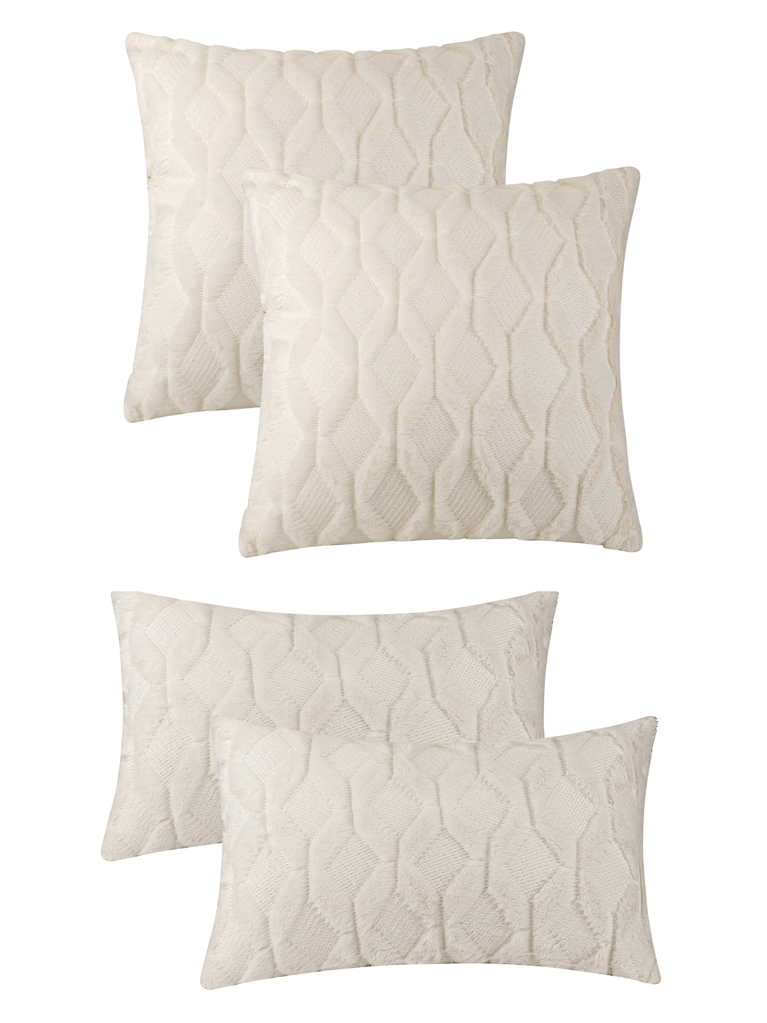 Unique Bargains 4 Pcs Solid Soft Short Plush Pillow Covers Home Decor Apricot 12" x 20"/18" x 18"