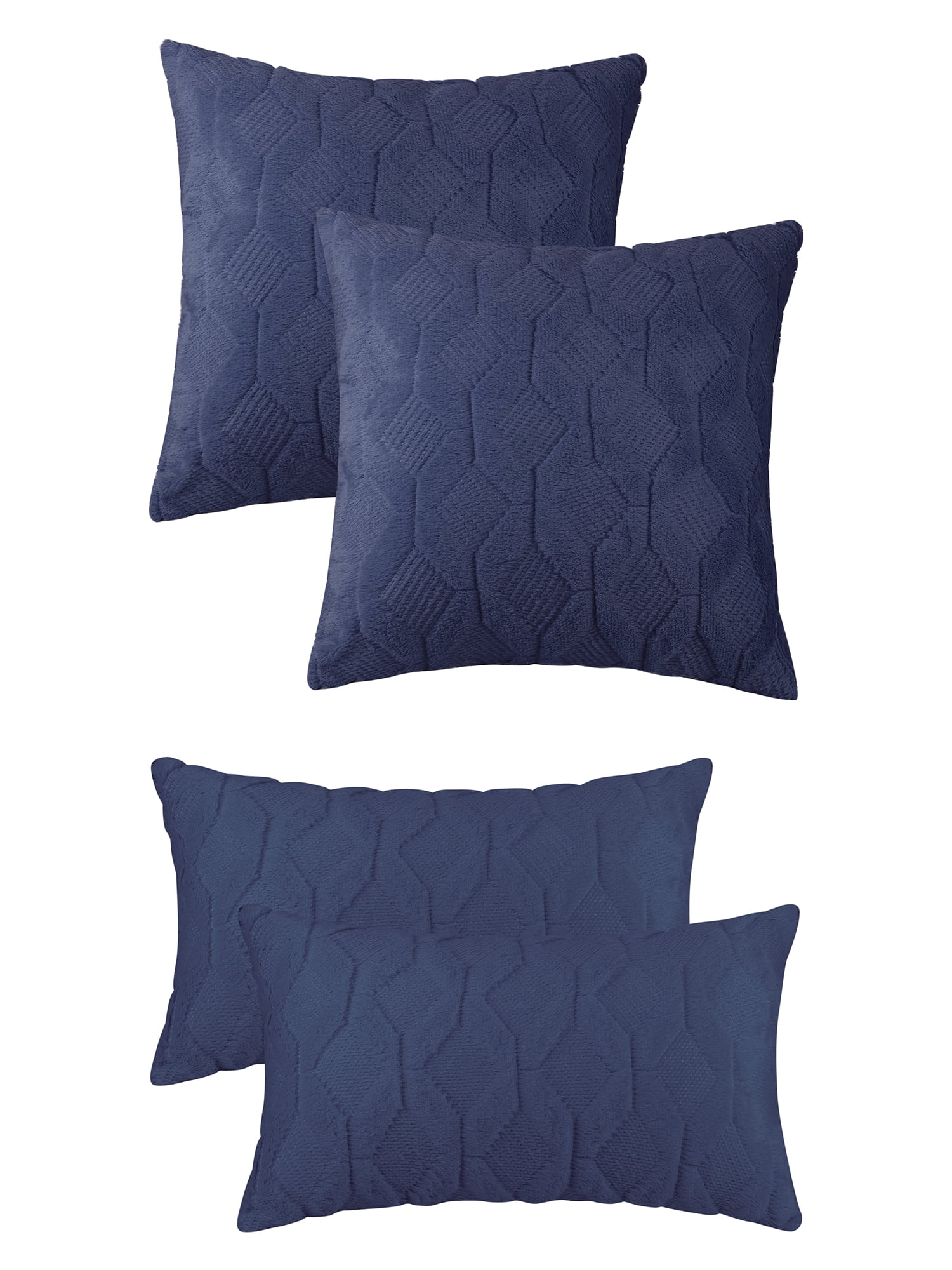 Unique Bargains 4 Pcs Solid Soft Short Plush Pillow Covers Home Decor Dark Blue 12" x 20"/18" x 18"