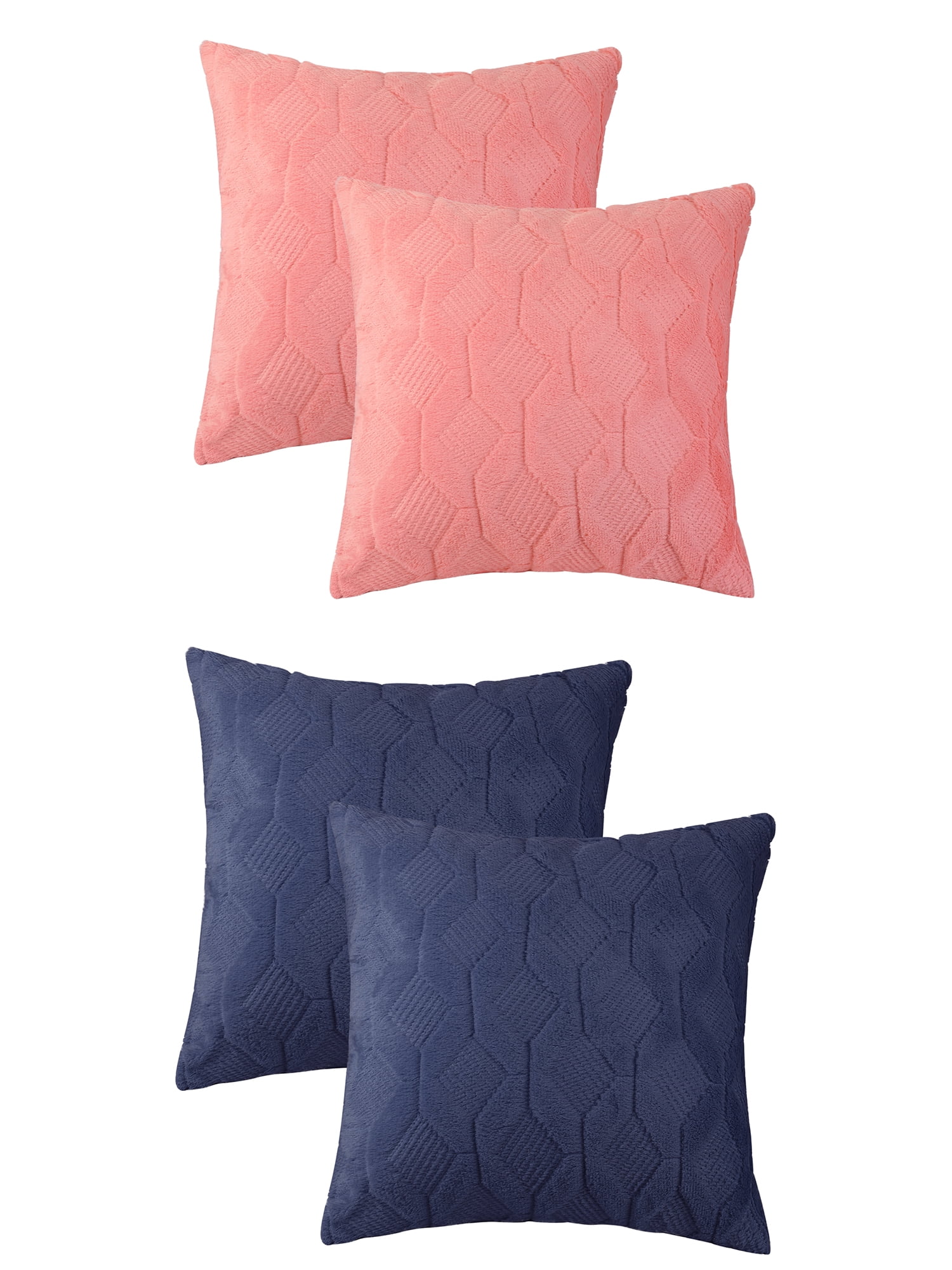 Unique Bargains 4 Pcs Solid Soft Short Plush Pillow Covers Home Decor Dark Blue/Coral Red 18" x 18"
