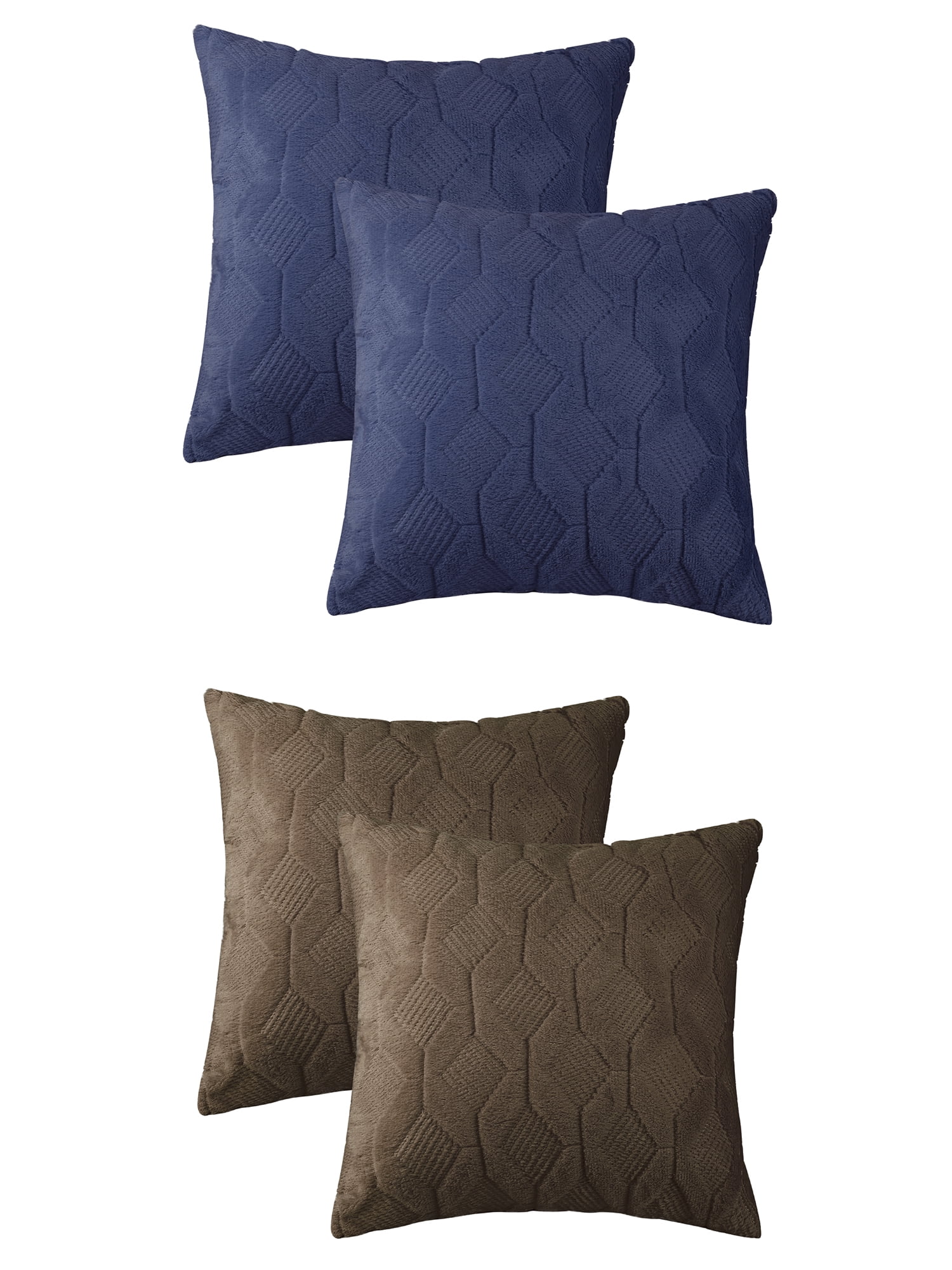 Unique Bargains 4 Pcs Solid Soft Short Plush Pillow Covers Home Decor Dark Blue/Dark Brown 18" x 18"