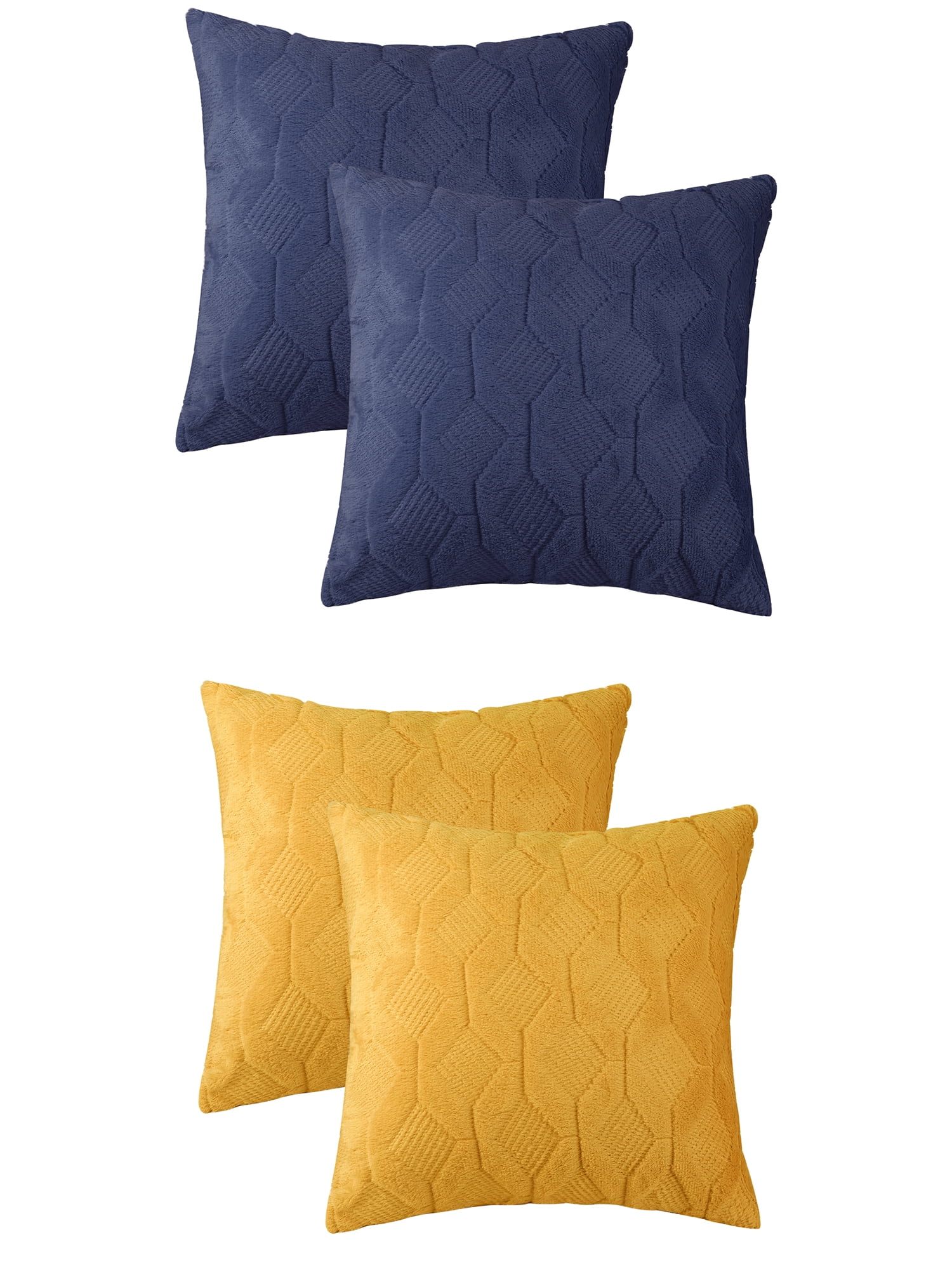 Unique Bargains 4 Pcs Solid Soft Short Plush Pillow Covers Home Decor Dark Blue/Yellow 18" x 18"