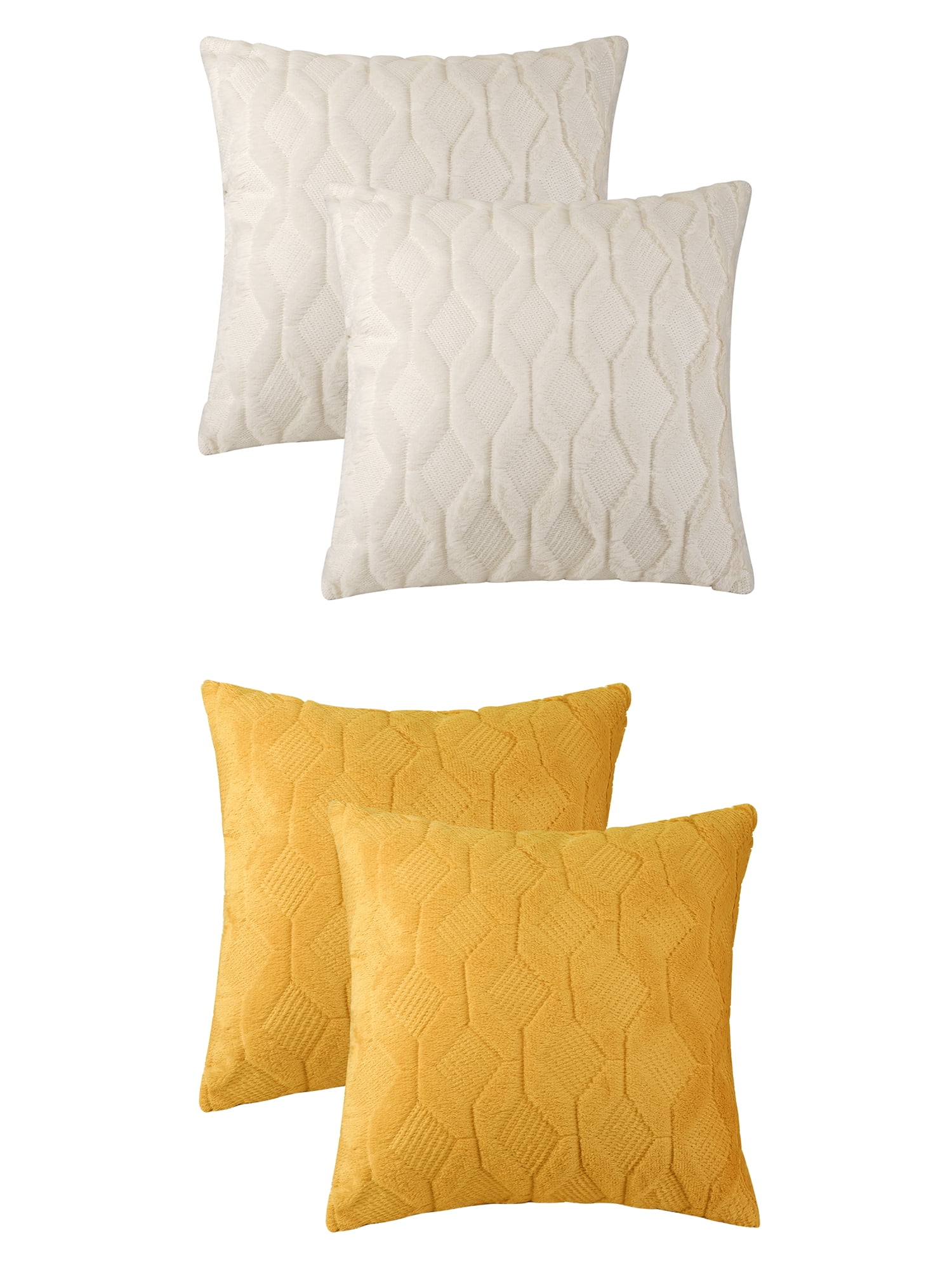 Unique Bargains 4 Pcs Solid Soft Short Plush Pillow Covers Home Decor Yellow/Apricot 18" x 18"