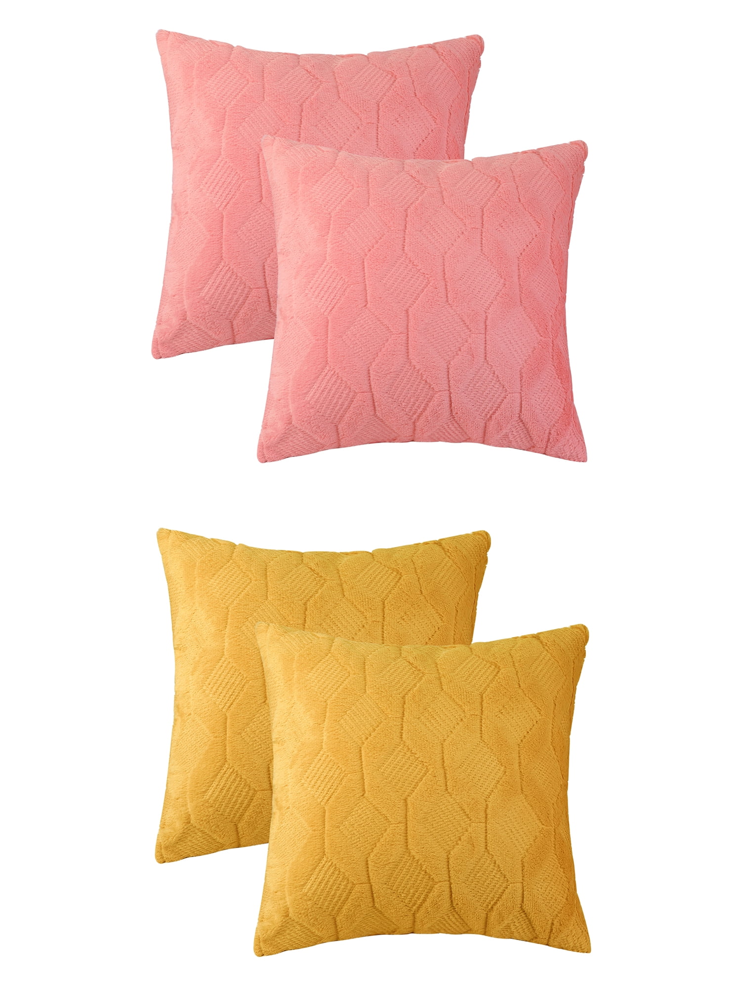 Unique Bargains 4 Pcs Solid Soft Short Plush Pillow Covers Home Decor Yellow/Coral Red 18" x 18"