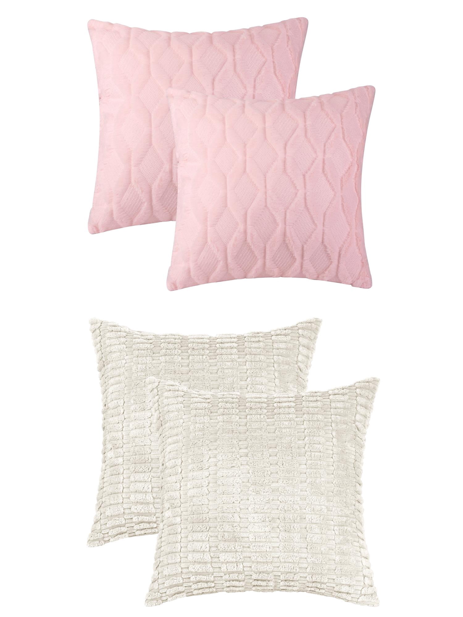 Unique Bargains 4 Pcs Solid Texture Throw Pillow Covers Beige/Light Pink 18 x 18 Inch