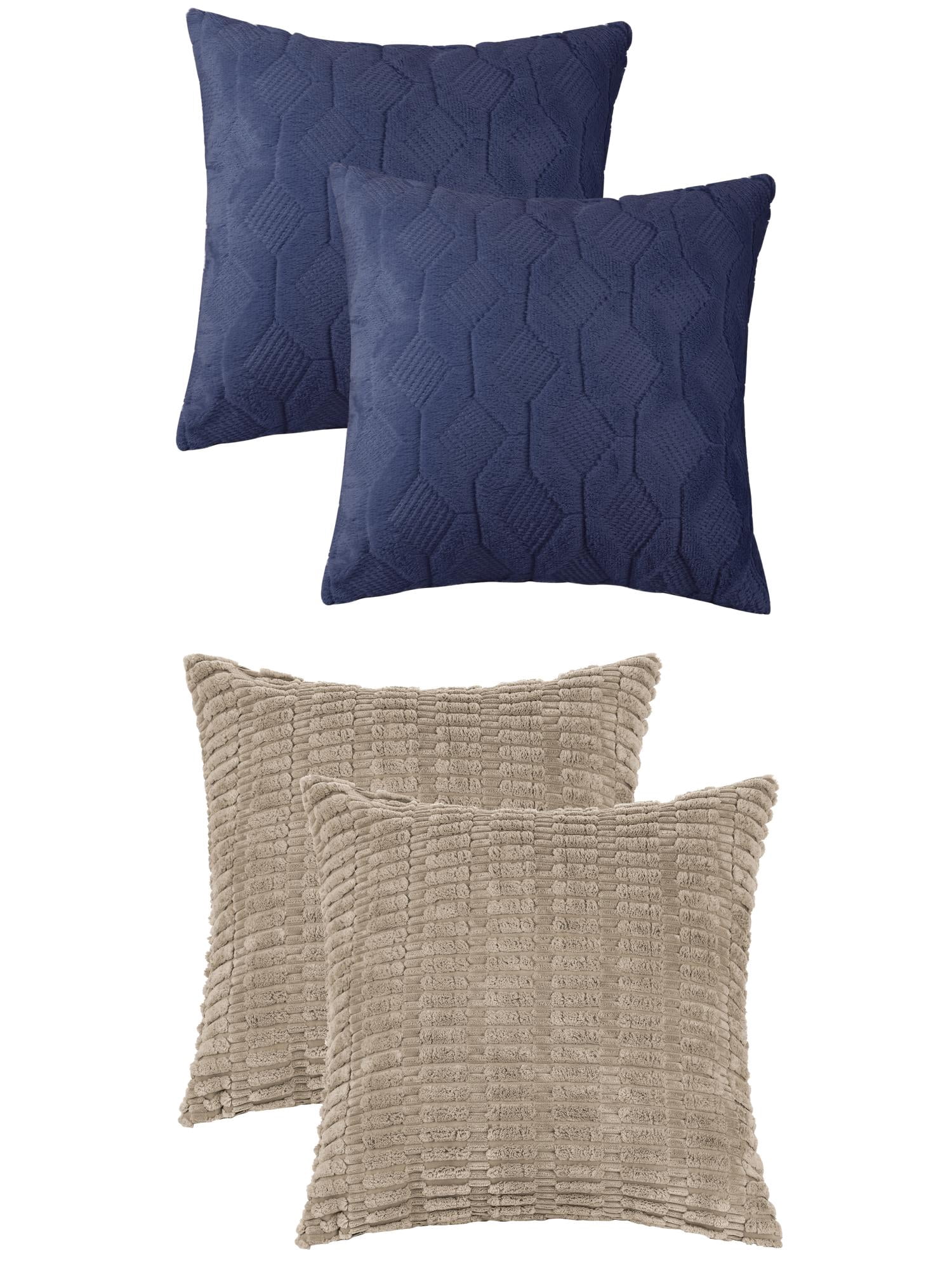 Unique Bargains 4 Pcs Solid Texture Throw Pillow Covers Brown/Dark Blue 18 x 18 Inch
