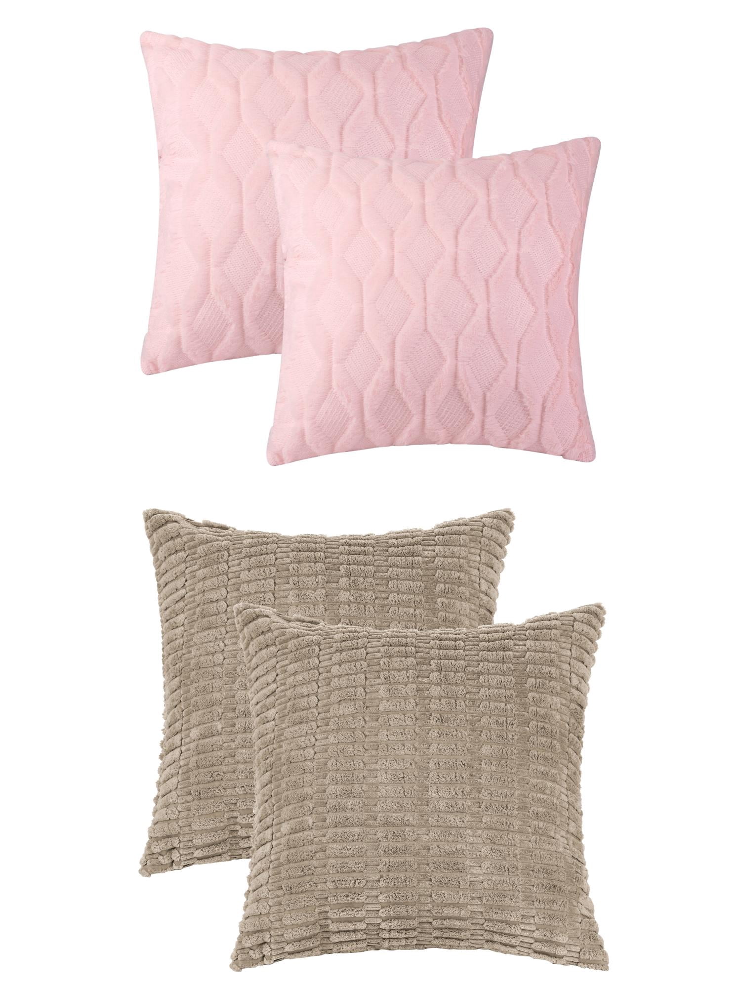 Unique Bargains 4 Pcs Solid Texture Throw Pillow Covers Brown/Light Pink 18 x 18 Inch