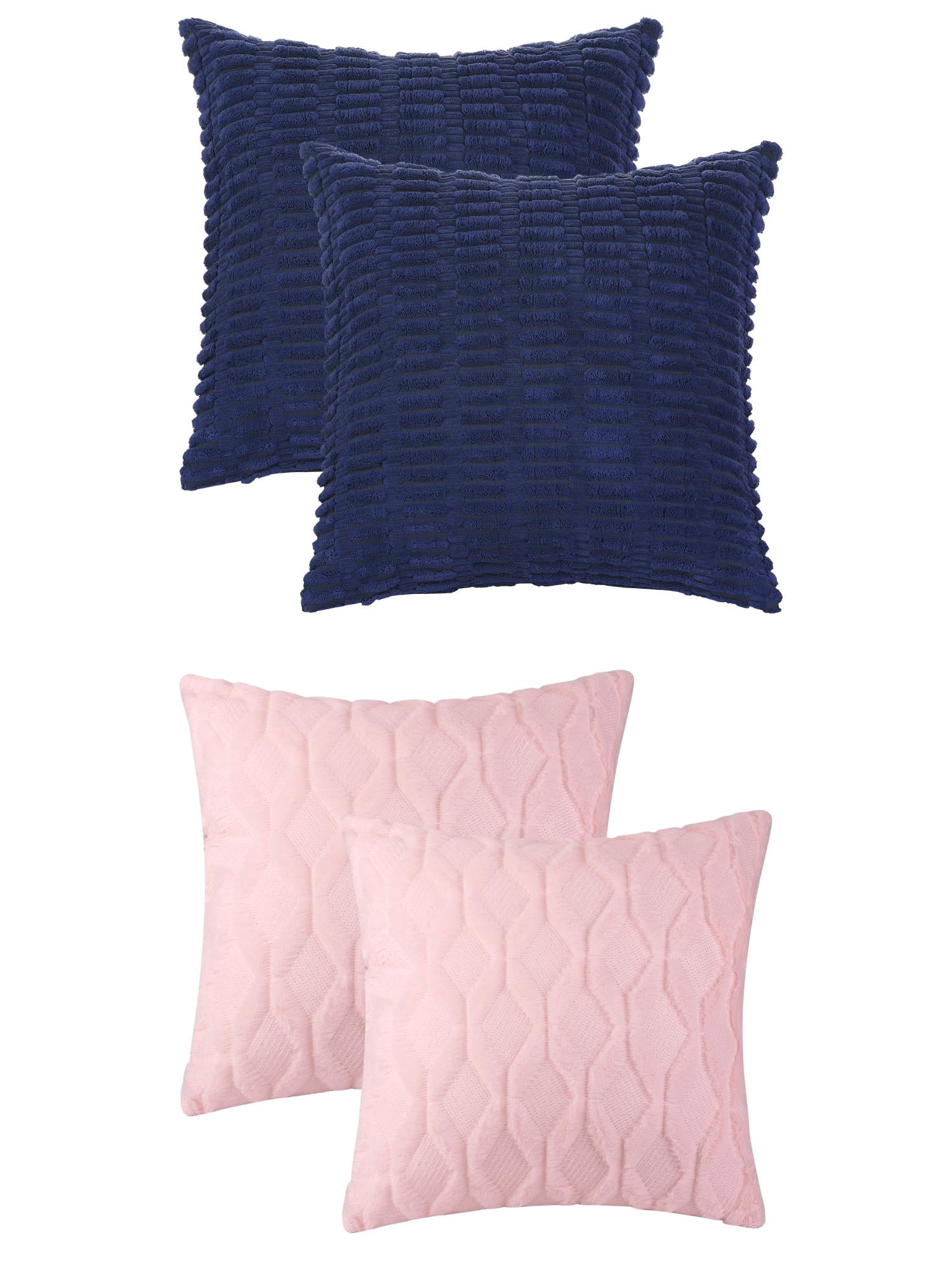 Unique Bargains 4 Pcs Solid Texture Throw Pillow Covers Dark Blue/Light Pink 18 x 18 Inch