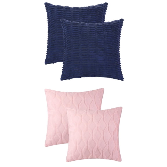 Unique Bargains 4 Pcs Solid Texture Throw Pillow Covers Dark Blue/Light Pink 18 x 18 Inch