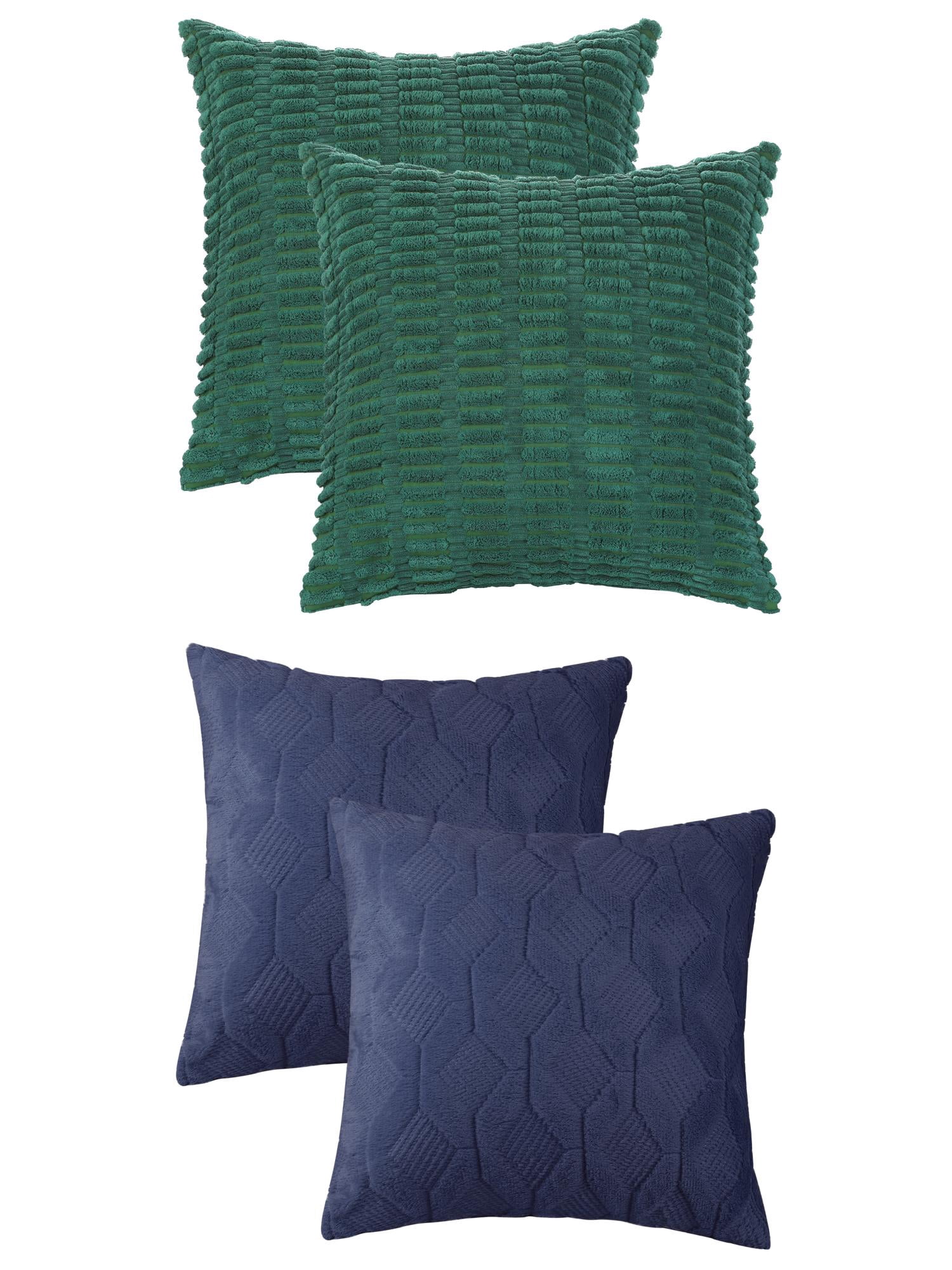 Unique Bargains 4 Pcs Solid Texture Throw Pillow Covers Dark Green/Dark Blue 18 x 18 Inch