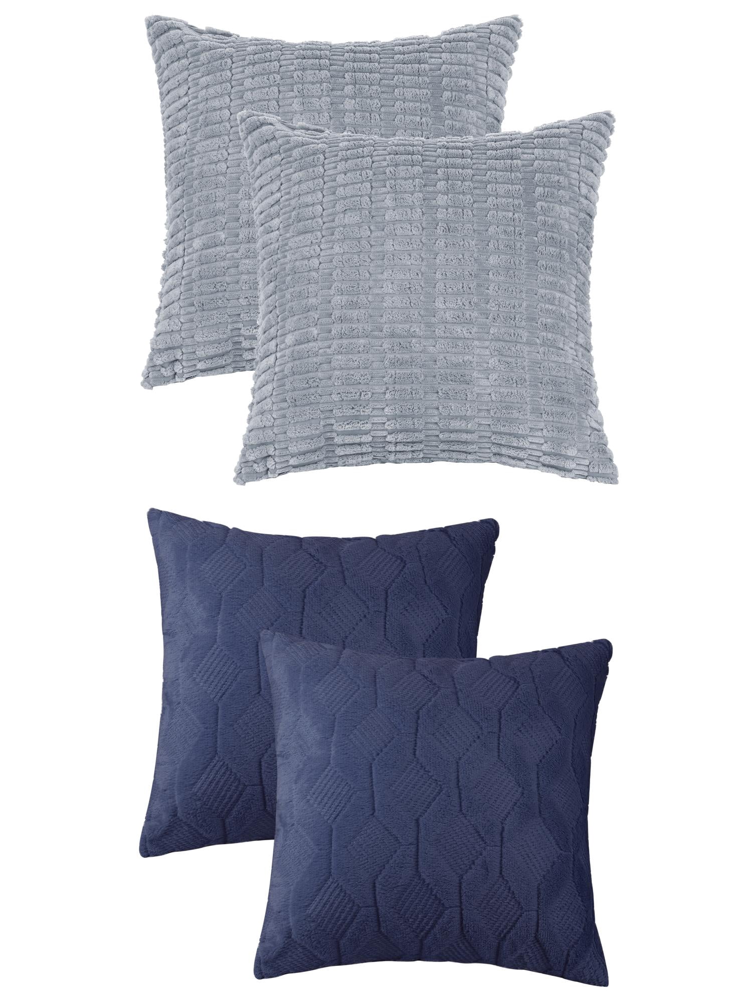 Unique Bargains 4 Pcs Solid Texture Throw Pillow Covers Gray Blue/Dark Blue 12 x 20 Inch