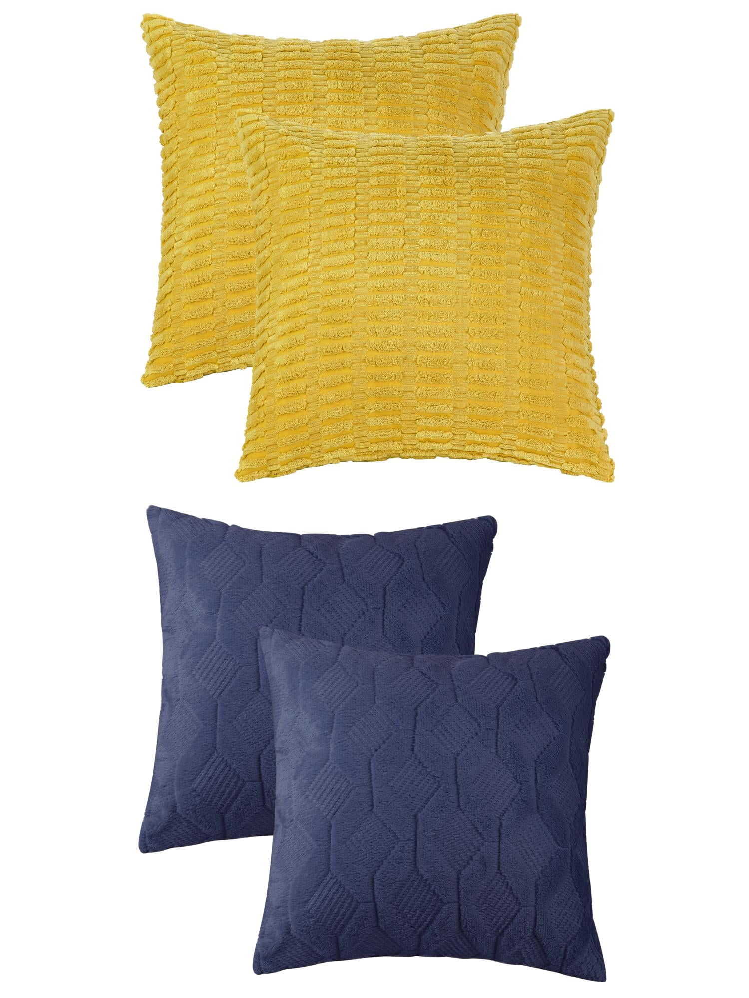 Unique Bargains 4 Pcs Solid Texture Throw Pillow Covers Yellow/Dark Blue 18 x 18 Inch
