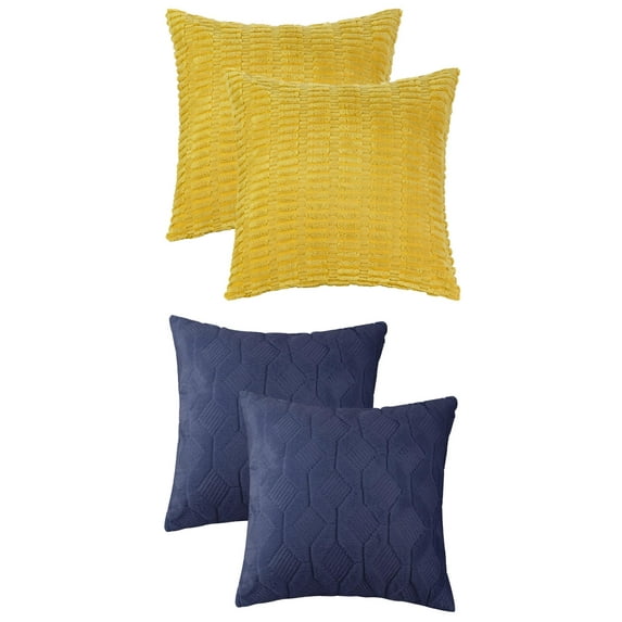 Unique Bargains 4 Pcs Solid Texture Throw Pillow Covers Yellow/Dark Blue 18 x 18 Inch