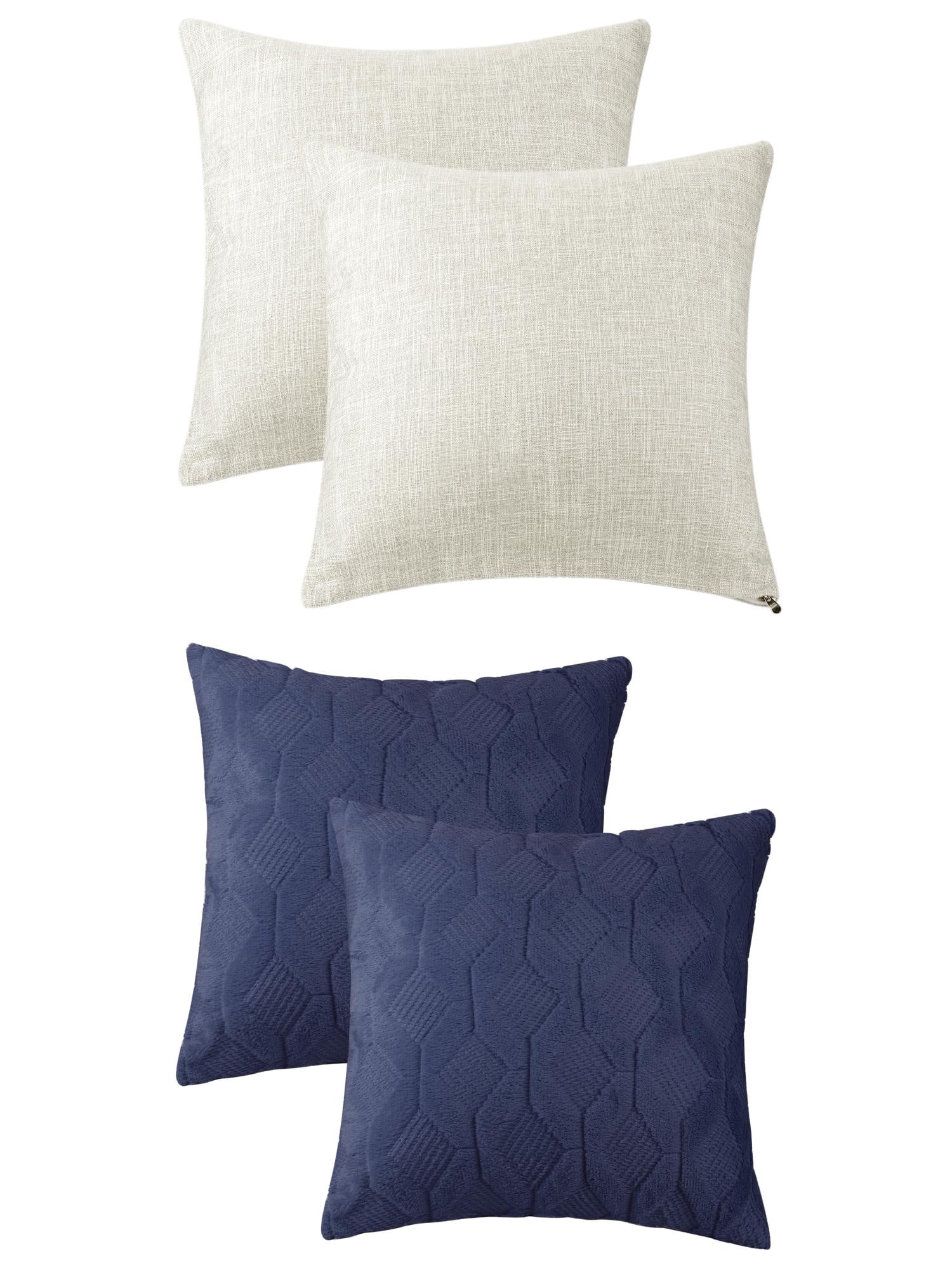 Unique Bargains 4 Pcs Solid Throw Pillow Cover 18 x 18 Inch Beige/Dark Blue