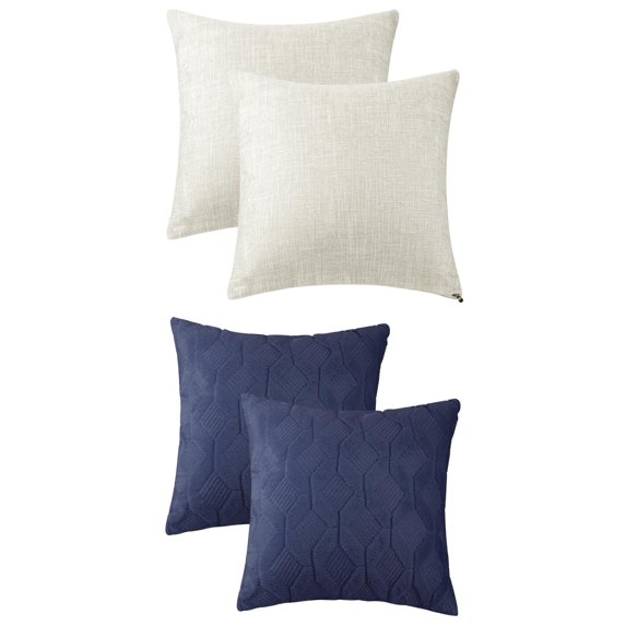 Unique Bargains 4 Pcs Solid Throw Pillow Cover 18 x 18 Inch Beige/Dark Blue