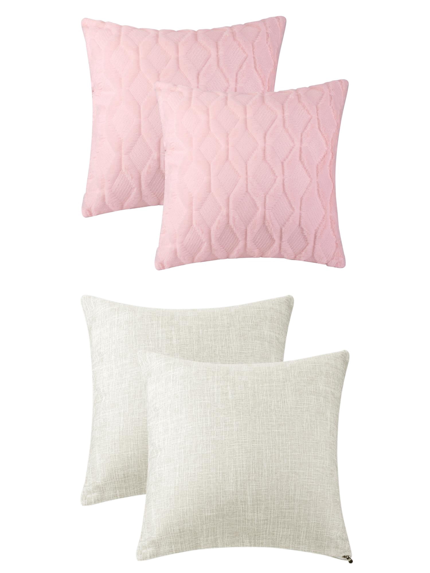Unique Bargains 4 Pcs Solid Throw Pillow Cover 18 x 18 Inch Beige/Light Pink