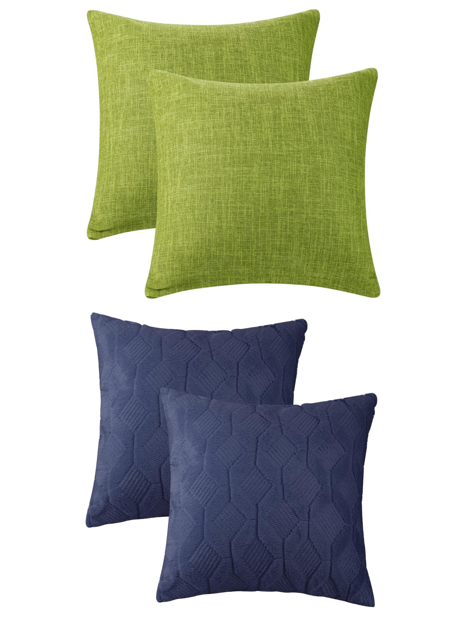 Unique Bargains 4 Pcs Solid Throw Pillow Cover 18 x 18 Inch Green/Dark Blue