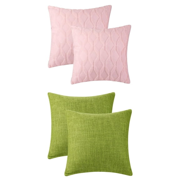Unique Bargains 4 Pcs Solid Throw Pillow Cover 18 x 18 Inch Green/Light Pink