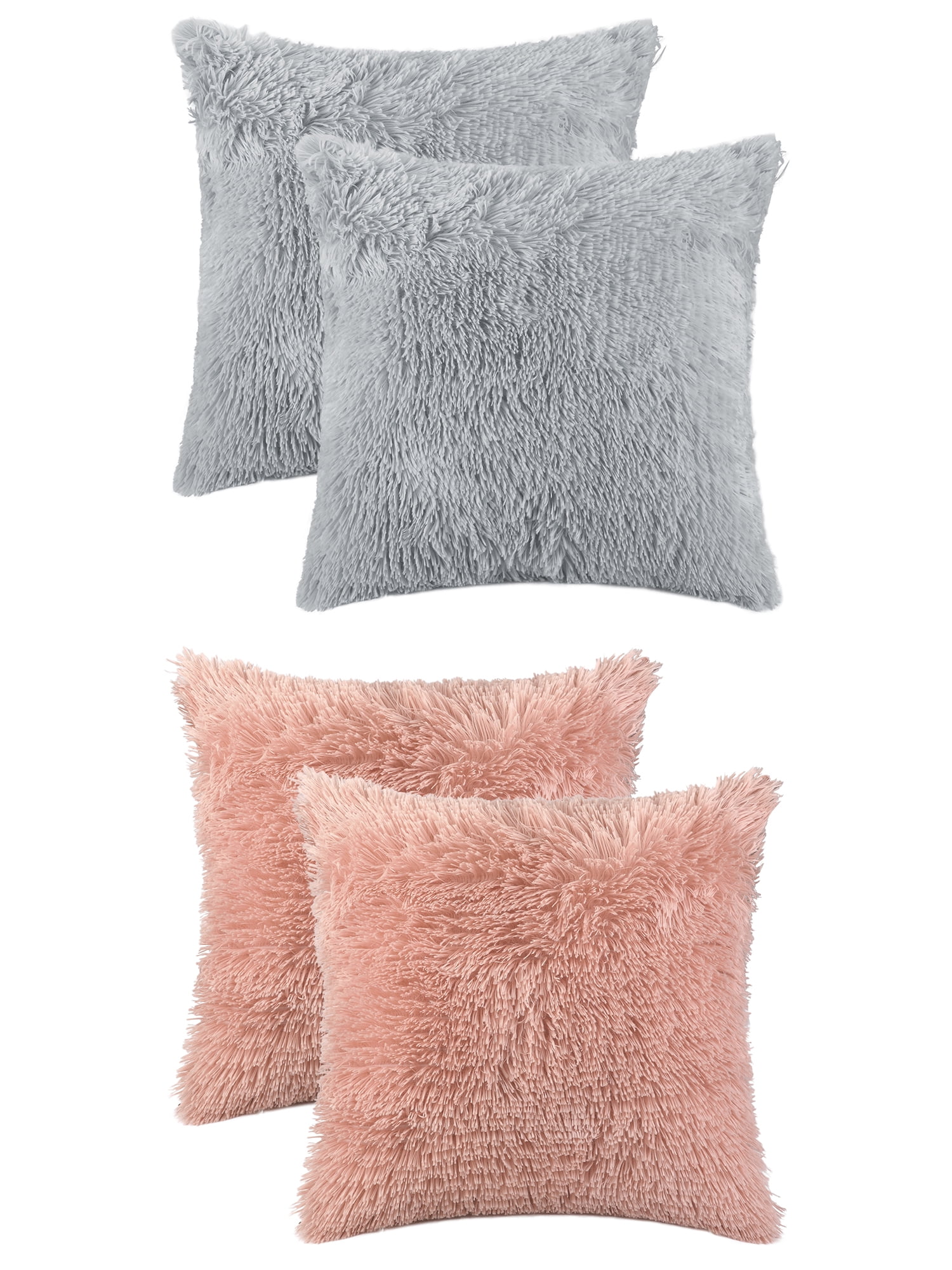 Unique Bargains 4 Pcs Solid Throw Pillow Covers Soft Plush Decorative Covers Light Grey/Pink 18" x 18"