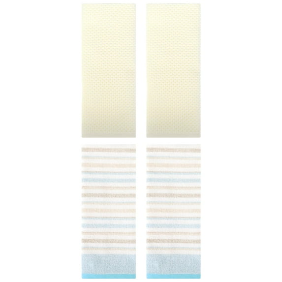 Unique Bargains 4 Pcs Solid Waffle Hand Towels Beige/Blue 13" x 30"/13" x 27"