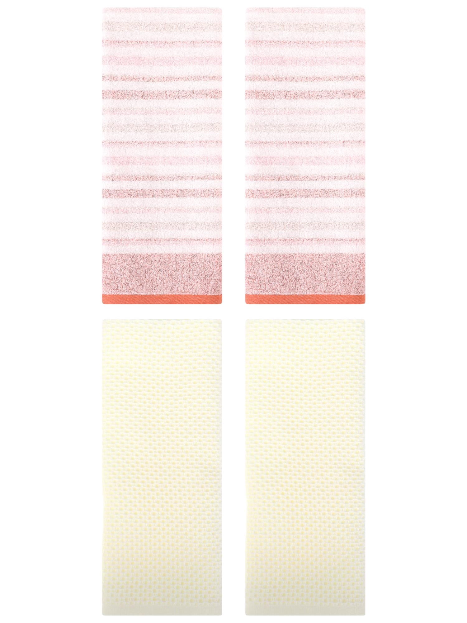 Unique Bargains 4 Pcs Solid Waffle Hand Towels Beige/Pink 13" x 30"/13" x 27"