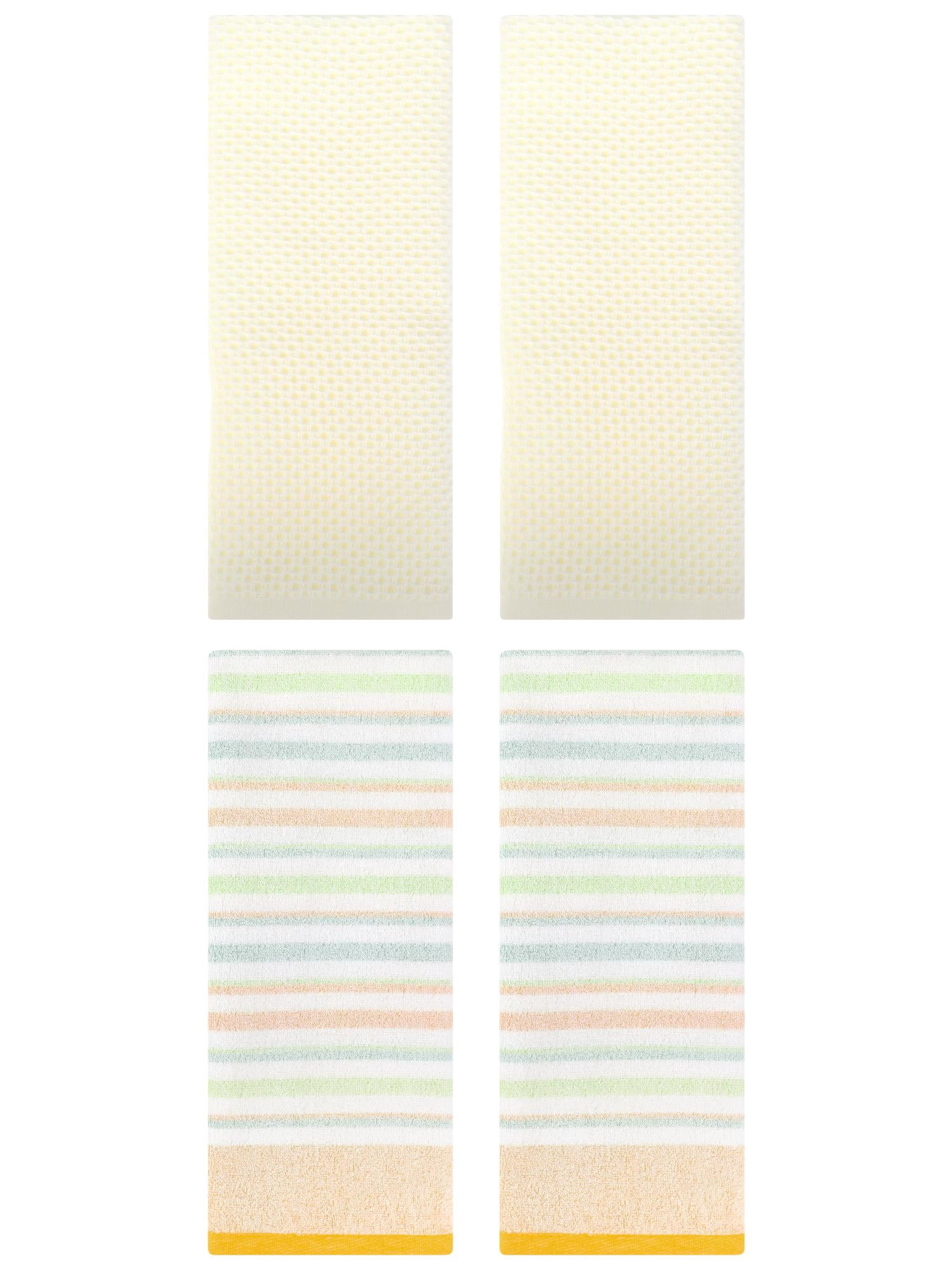 Unique Bargains 4 Pcs Solid Waffle Hand Towels Beige/Yellow 13" x 30"/13" x 27"