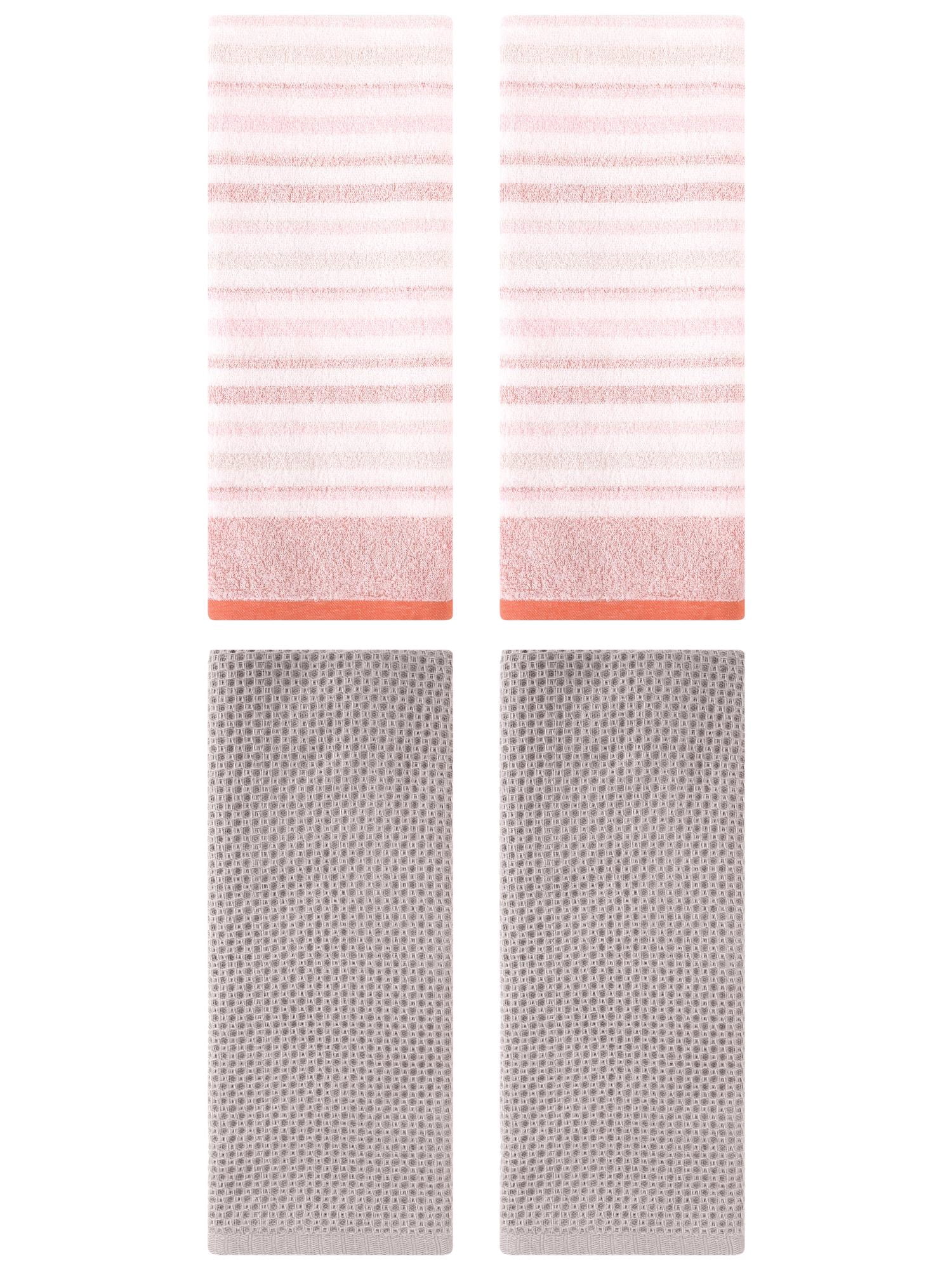 Unique Bargains 4 Pcs Solid Waffle Hand Towels Camel/Pink 13" x 30"/13" x 27"