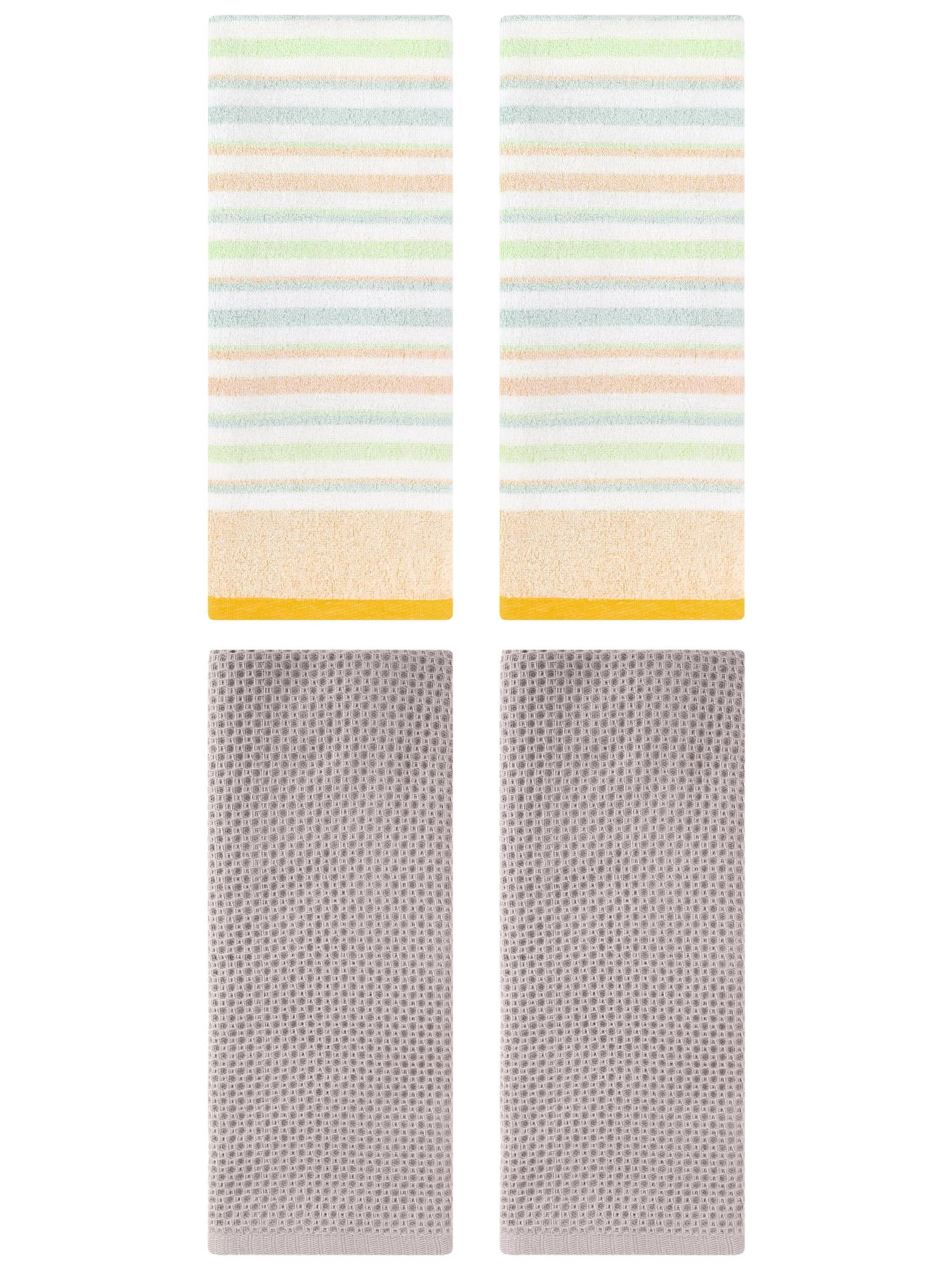 Unique Bargains 4 Pcs Solid Waffle Hand Towels Camel/Yellow 13" x 30"/13" x 27"