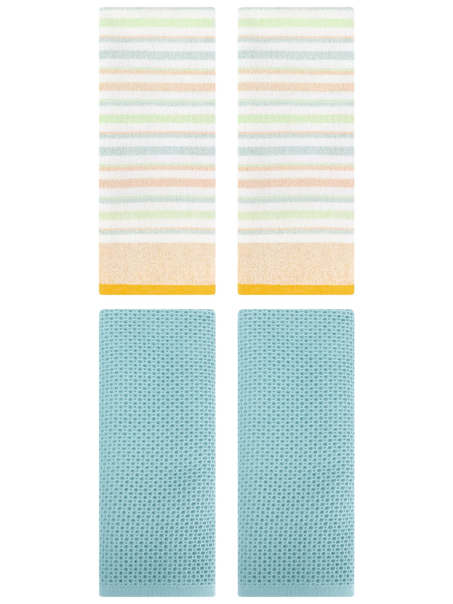 Unique Bargains 4 Pcs Solid Waffle Hand Towels Light Blue/Yellow 13" x 30"/13" x 27"