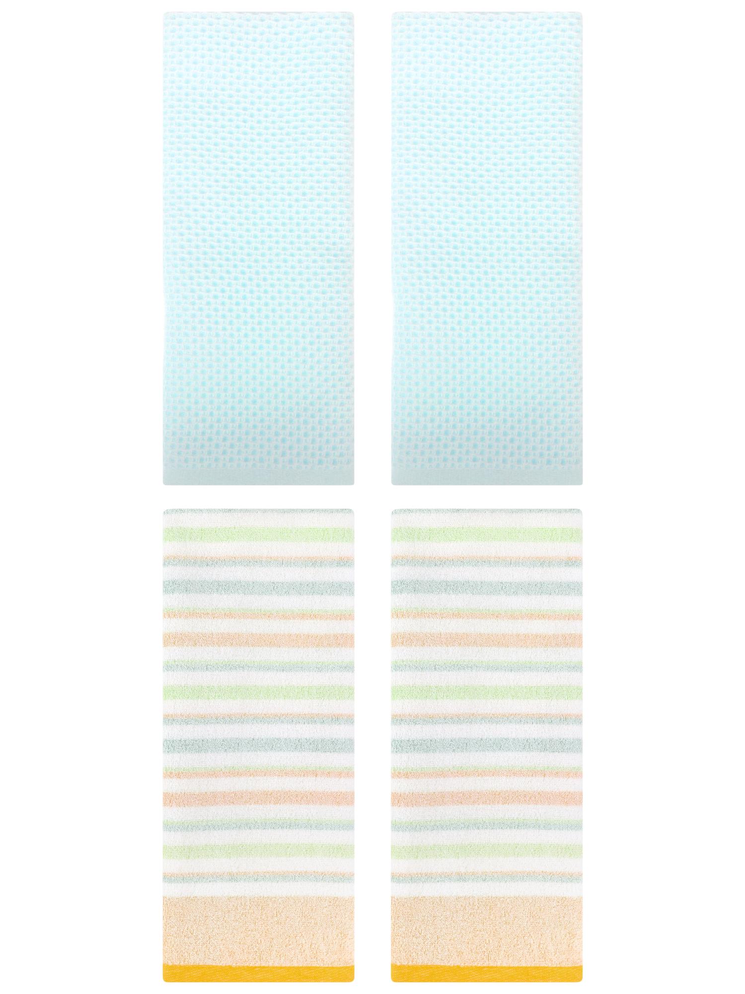 Unique Bargains 4 Pcs Solid Waffle Hand Towels Light Cyan/Yellow 13" x 30"/13" x 27"