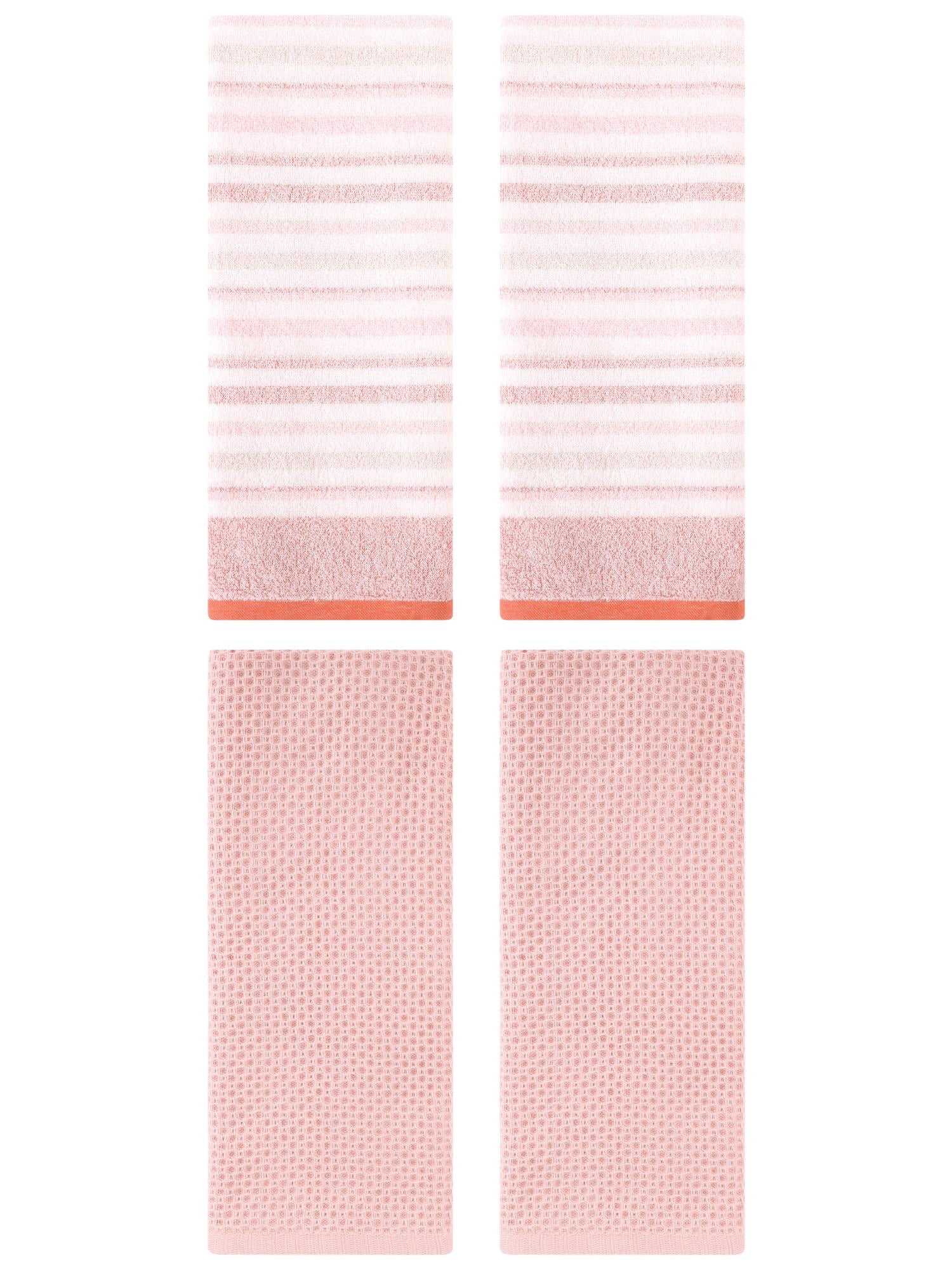 Unique Bargains 4 Pcs Solid Waffle Hand Towels Pink 13" x 30"/13" x 27"