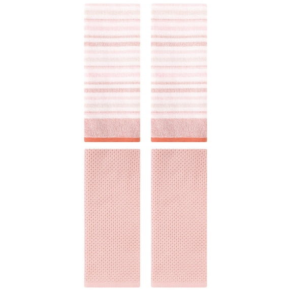 Unique Bargains 4 Pcs Solid Waffle Hand Towels Pink 13" x 30"/13" x 27"