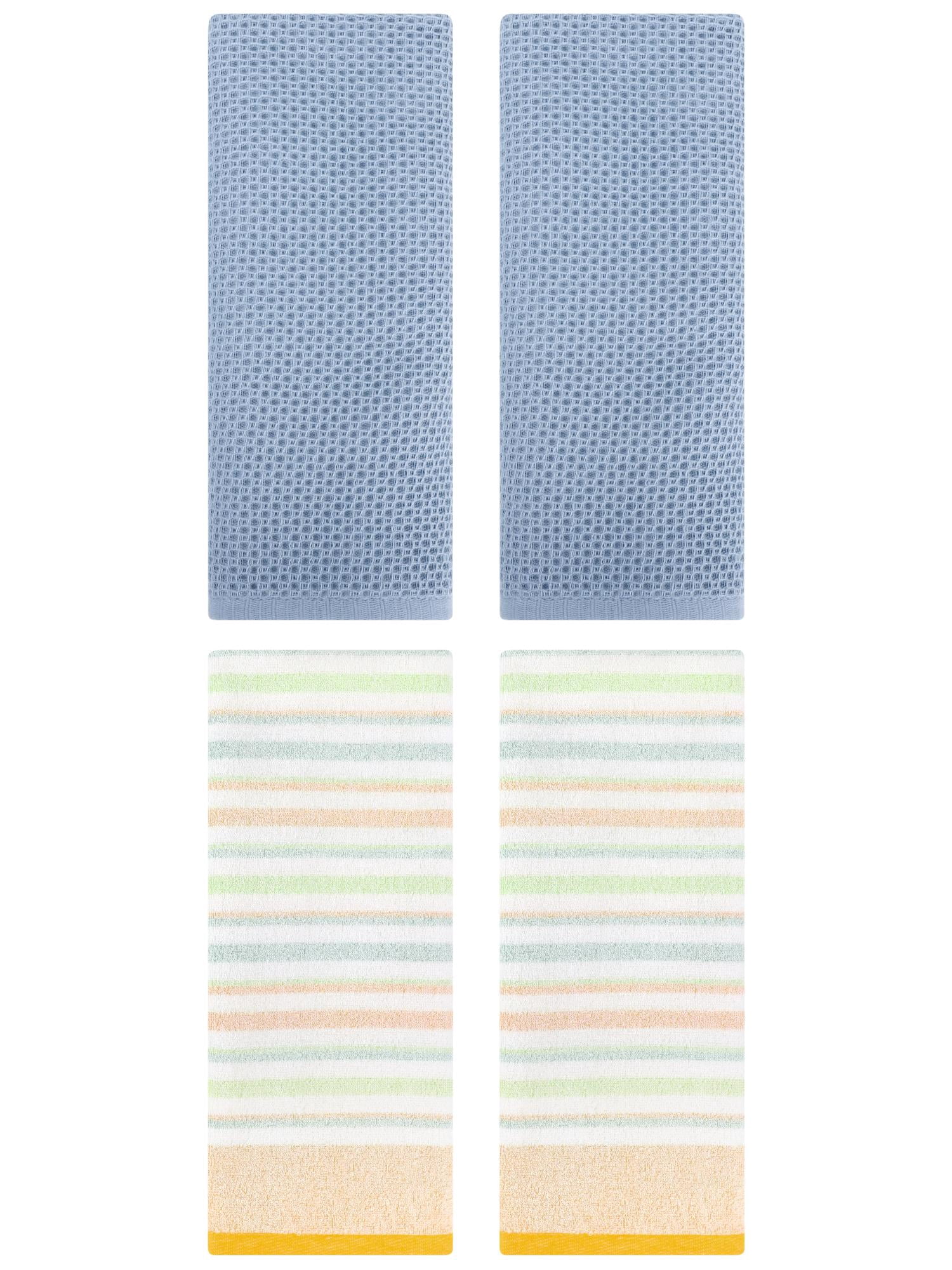 Unique Bargains 4 Pcs Solid Waffle Hand Towels Steel Blue/Yellow 13" x 30"/13" x 27"