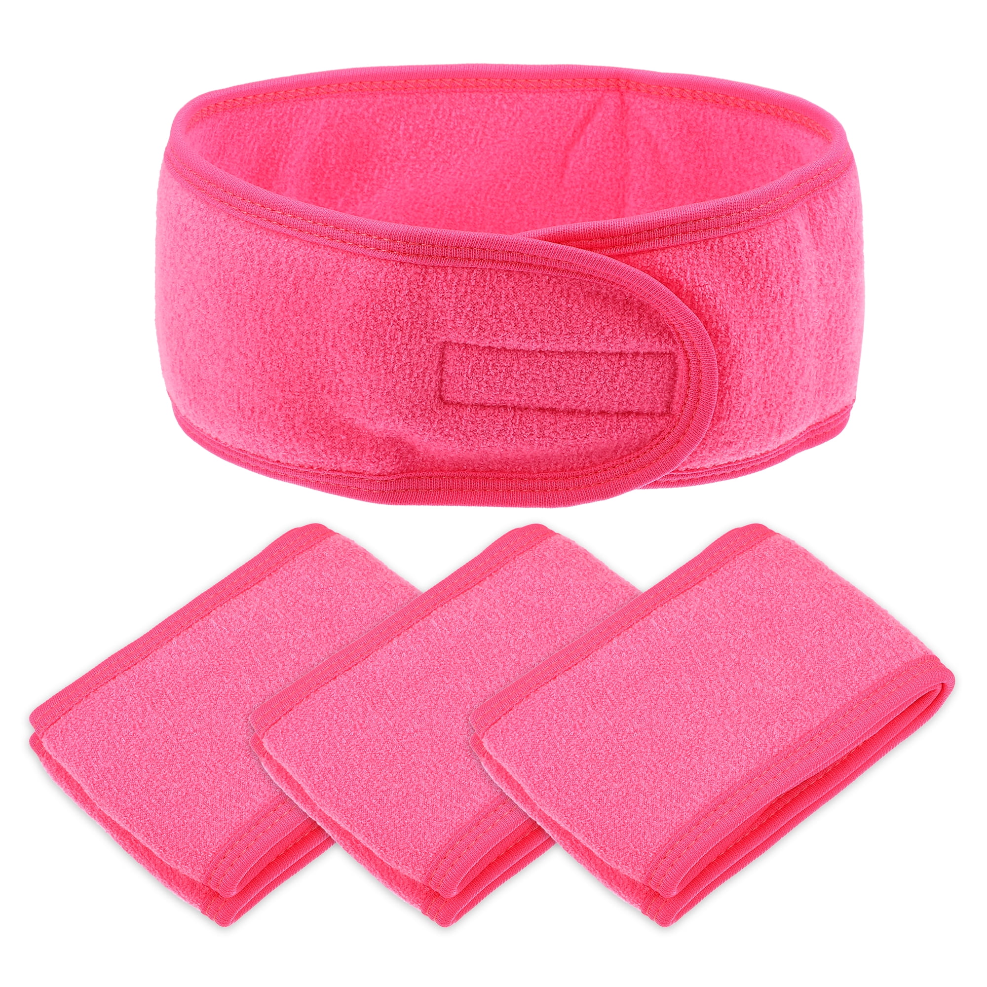 Unique Bargains 4 Pcs Spa Headband for Face Washing and Bathing Rose Red
