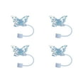 thumbnail image 1 of Unique Bargains 4 Pcs Sparkling Butterfly Straw Cover Cap for Office Blue Silicone, 1 of 5