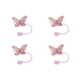thumbnail image 1 of Unique Bargains 4 Pcs Sparkling Butterfly Straw Cover Cap for Office Light Purple Silicone, 1 of 5