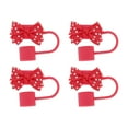 thumbnail image 1 of Unique Bargains 4 Pcs Spotted Butterfly Straw Cover Cap for Office Red Silicone, 1 of 5