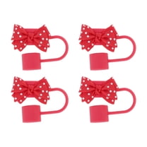 Unique Bargains 4 Pcs Spotted Butterfly Straw Cover Cap for Office Red Silicone