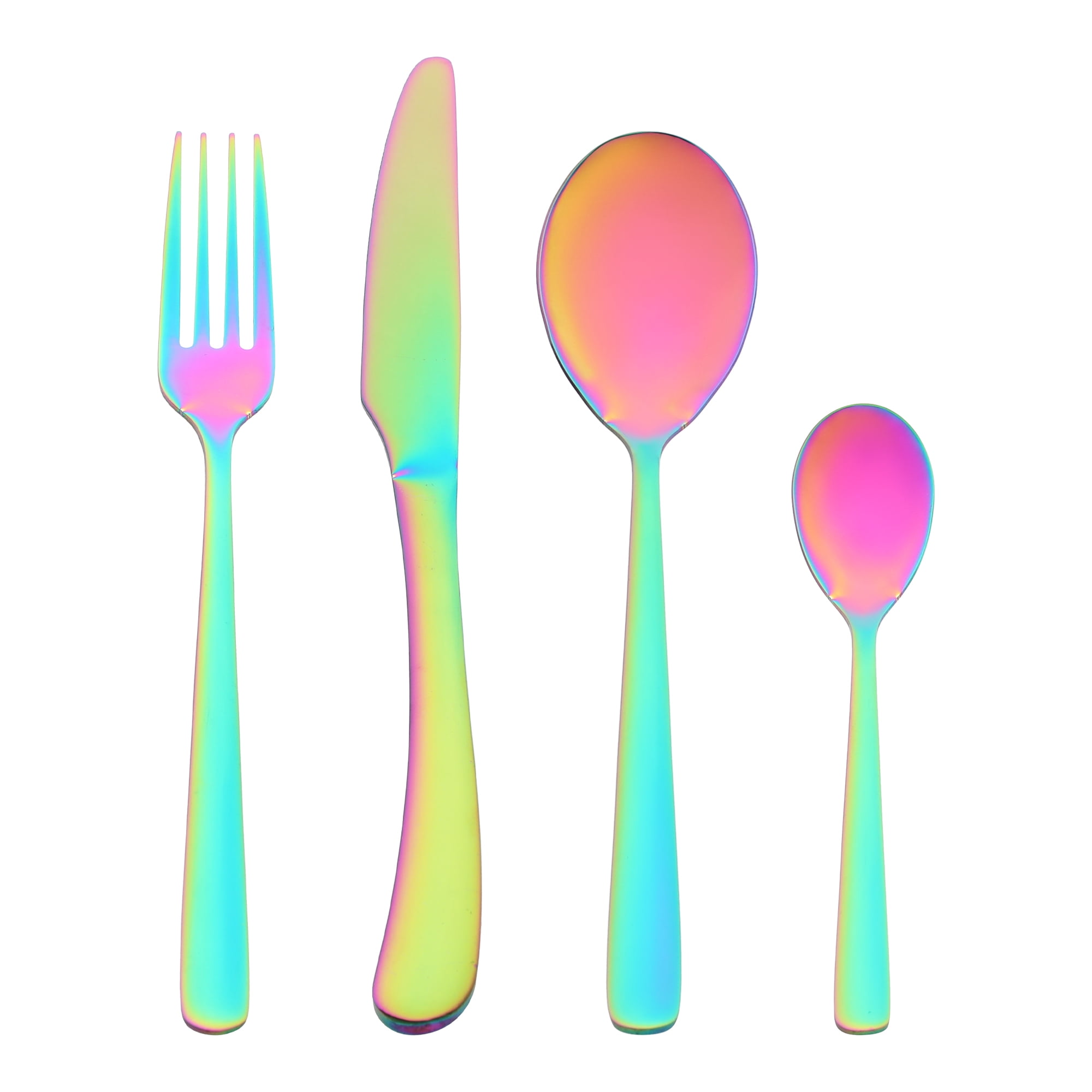 Unique Bargains 4 Pcs Stainless Steel Silverware Set with Serving Utensils Colorful