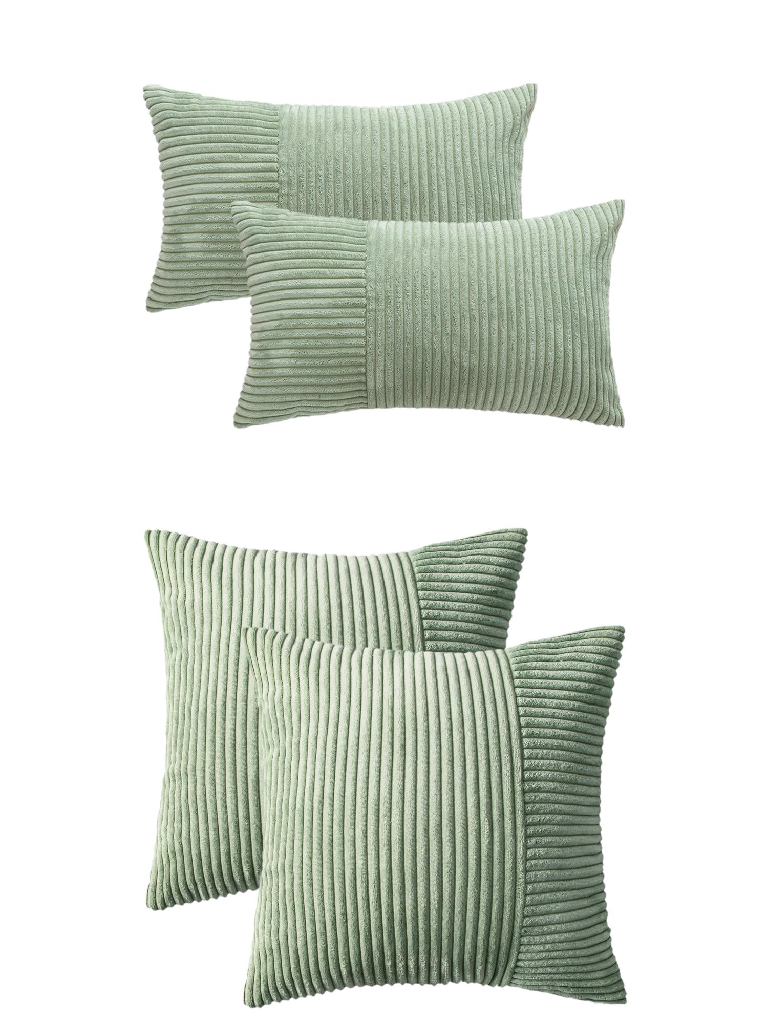 Unique Bargains 4 Pcs Strip Throw Pillow Covers Green 12" x 20"/18" x 18"