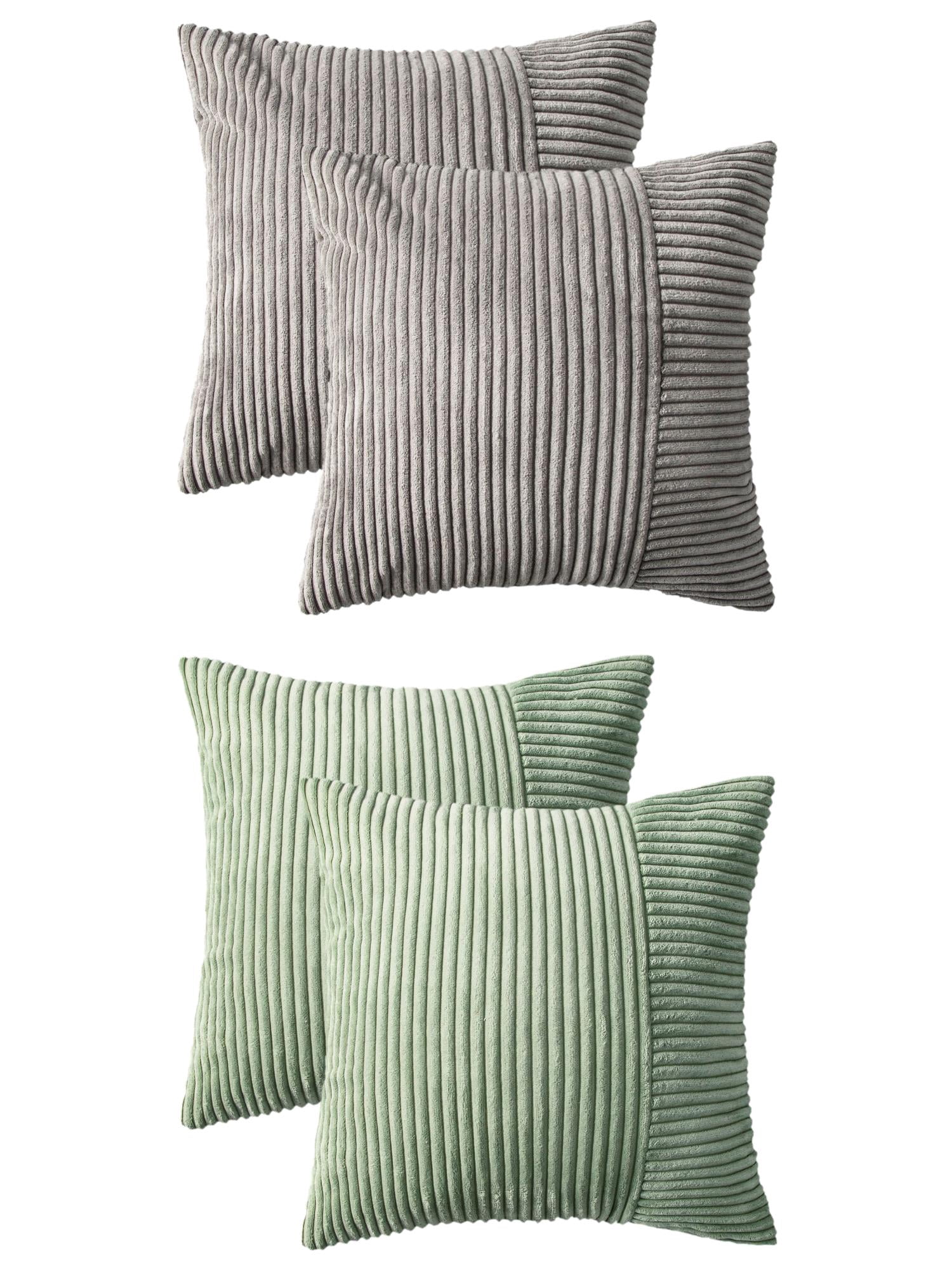 Unique Bargains 4 Pcs Strip Throw Pillow Covers Grey/Green 18" x 18"