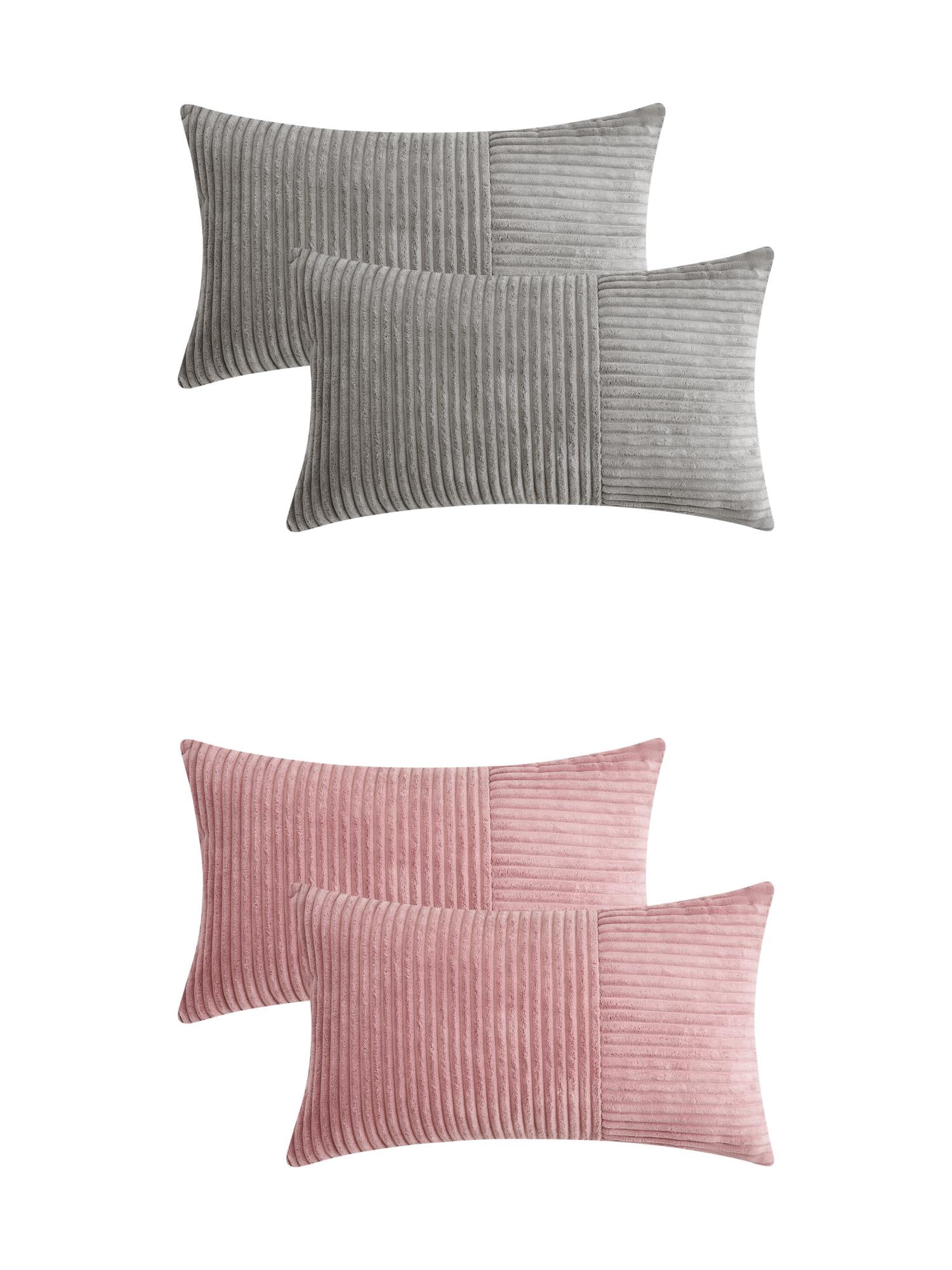 Unique Bargains 4 Pcs Strip Throw Pillow Covers Grey/Pink 12" x 20"