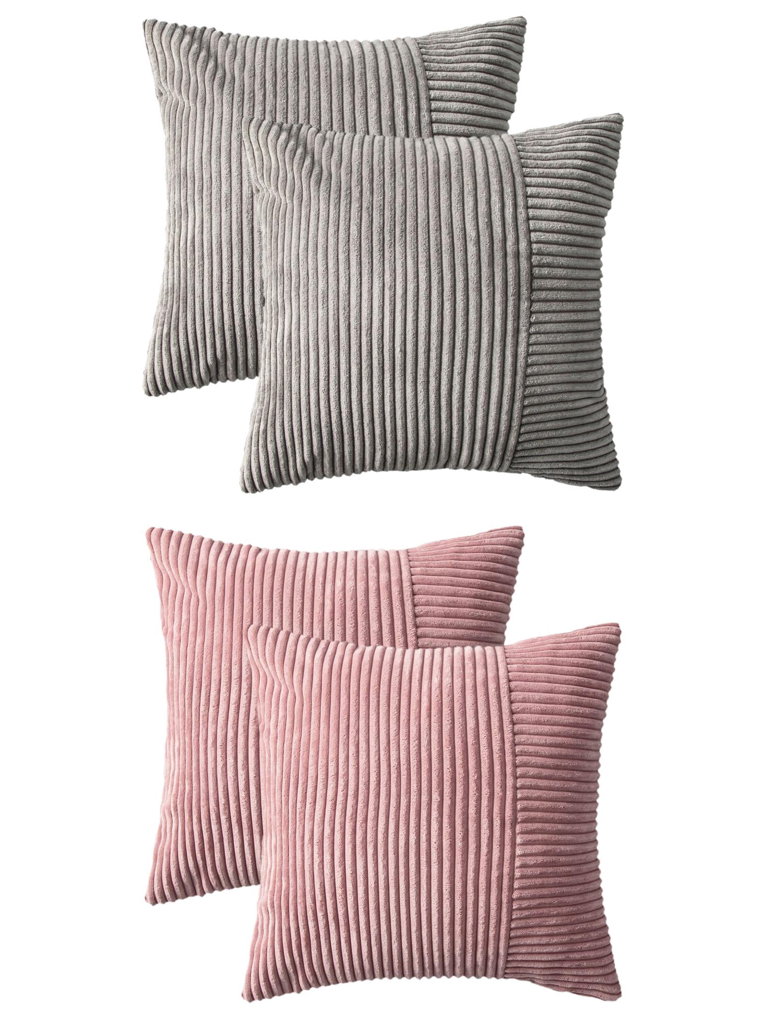 Unique Bargains 4 Pcs Strip Throw Pillow Covers Grey/Pink 18" x 18"
